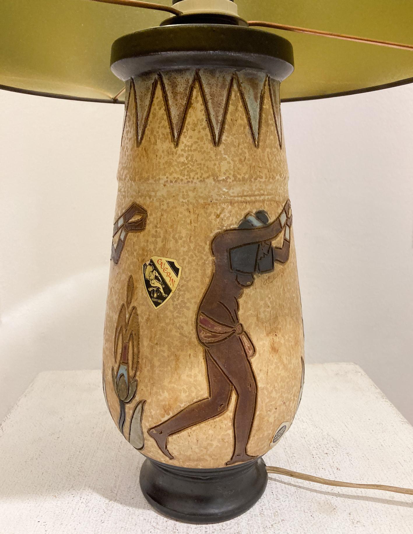 Moderne Keramiktischlampe aus der Jahrhundertmitte von Roger Guérin, Belgien im Angebot 1