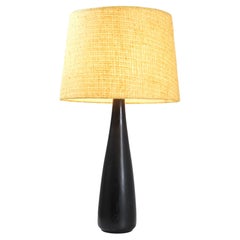 Mid-Century Modern Ceramic Table Lamp in Black With Yellow Shade, Arabia 1950s