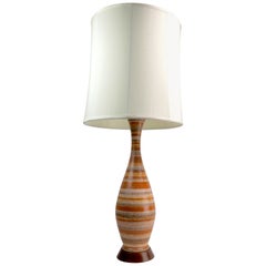 Vintage Mid-Century Modern Ceramic Table Lamp with Glazed Stripped Body