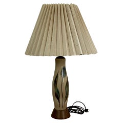 Mid century modern ceramic table lamp with pleated shade