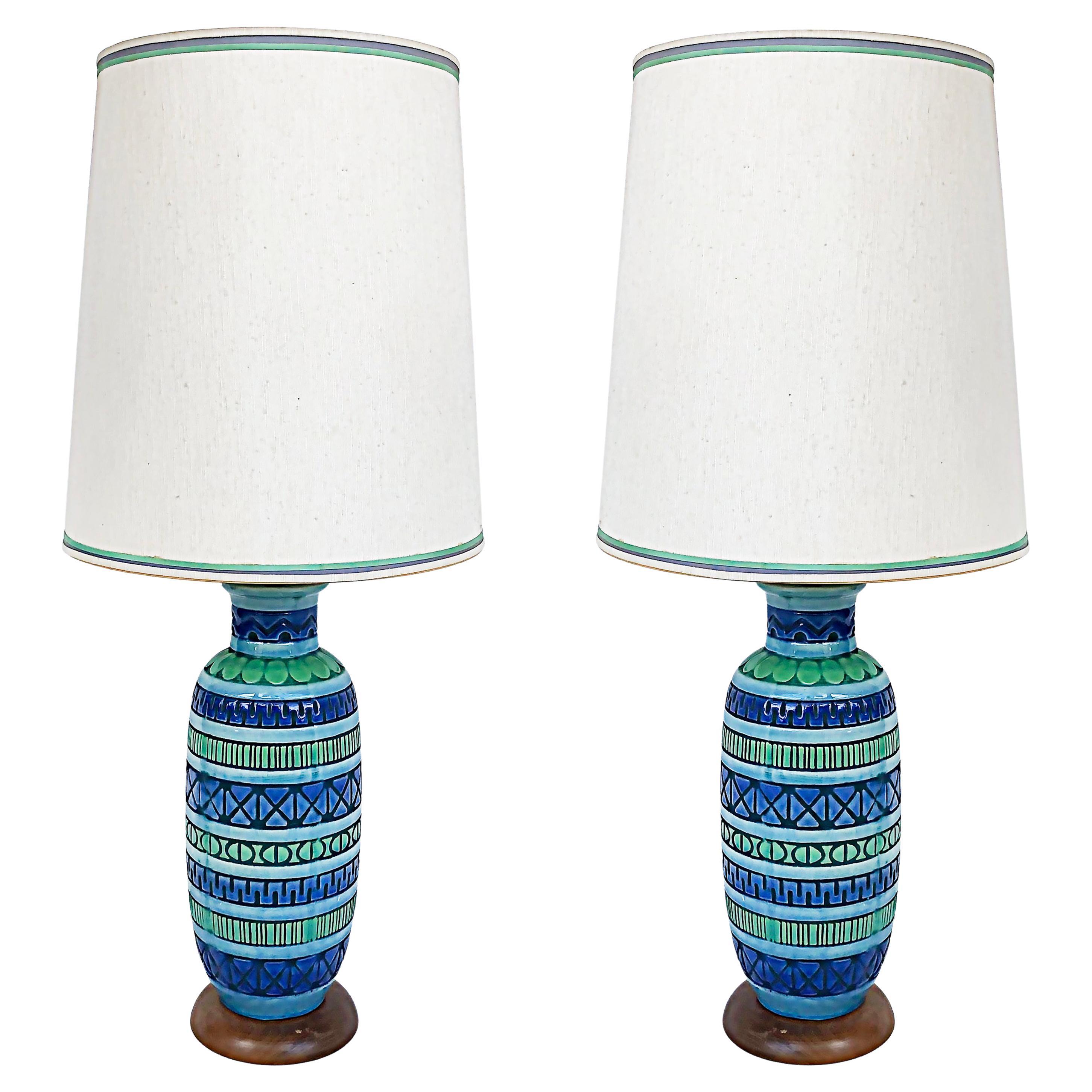 Mid-century Modern Ceramic Table Lamps, Bitossi Manner  For Sale