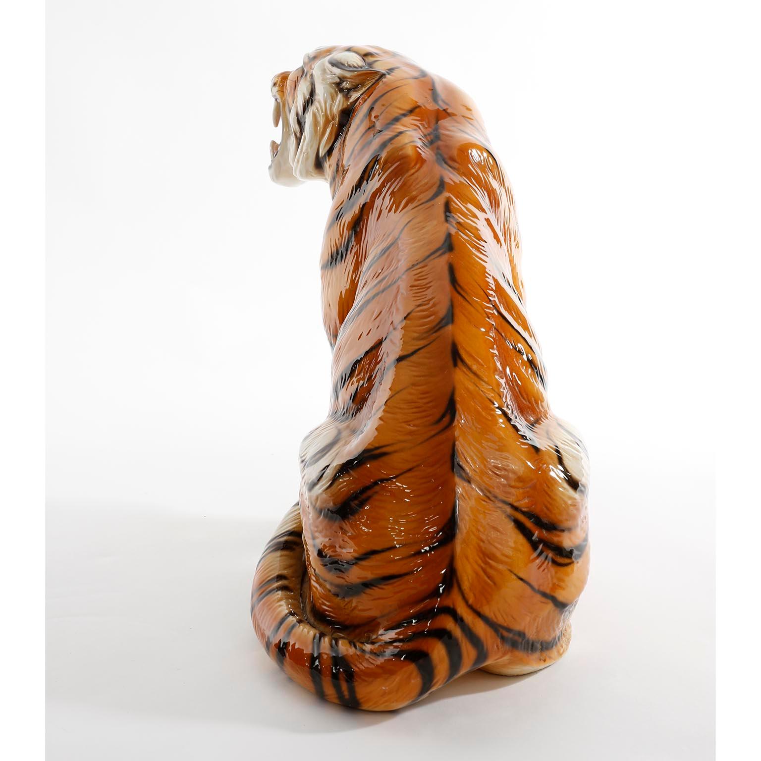 Italian Mid-Century Modern Ceramic Tiger by Ronzan, Italy, 1950s For Sale