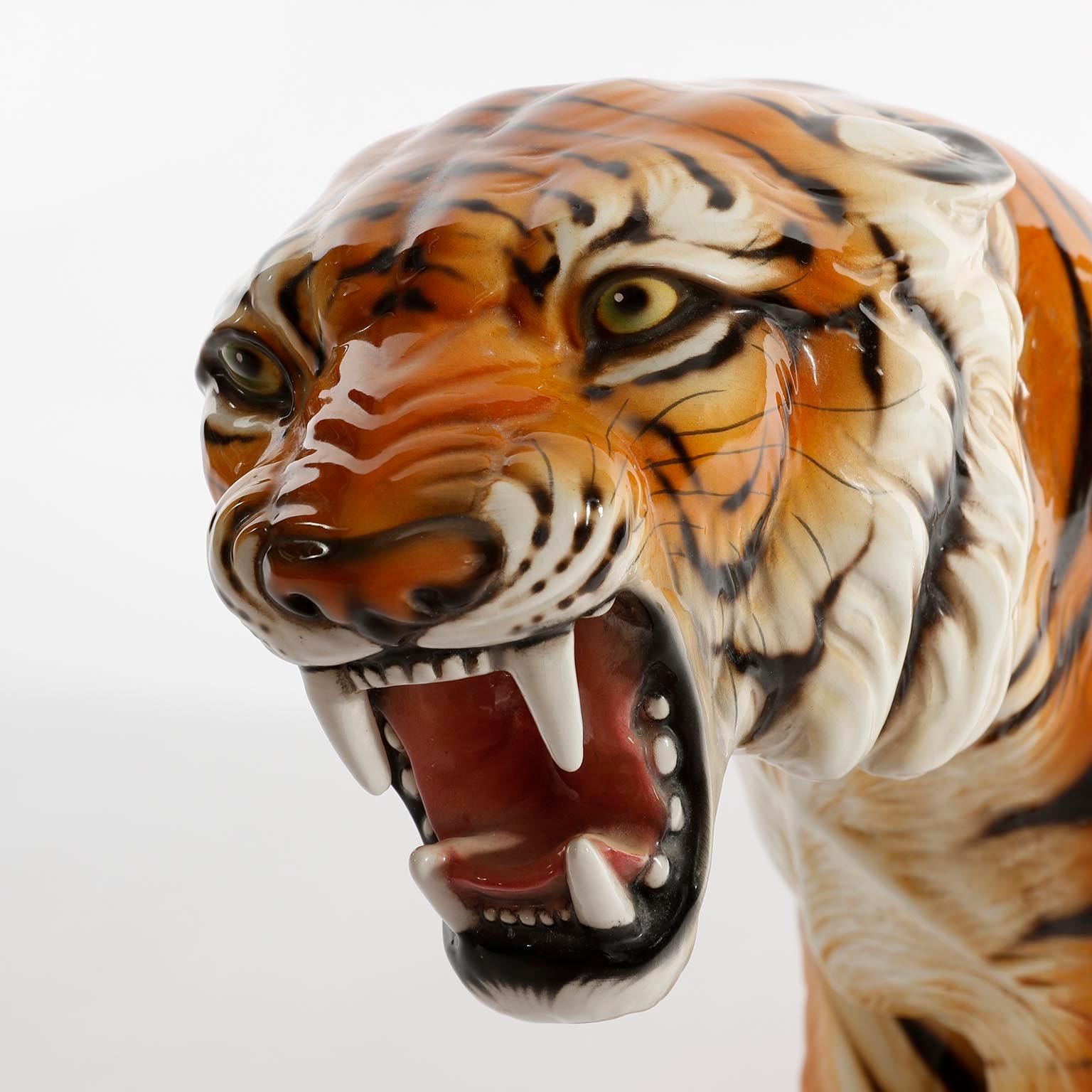 Glazed Mid-Century Modern Ceramic Tiger by Ronzan, Italy, 1950s For Sale