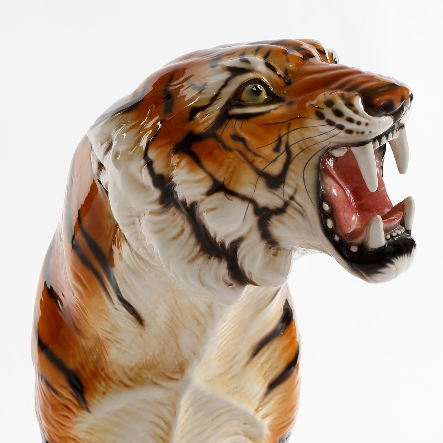 Mid-Century Modern Ceramic Tiger by Ronzan, Italy, 1950s In Good Condition For Sale In Hausmannstätten, AT