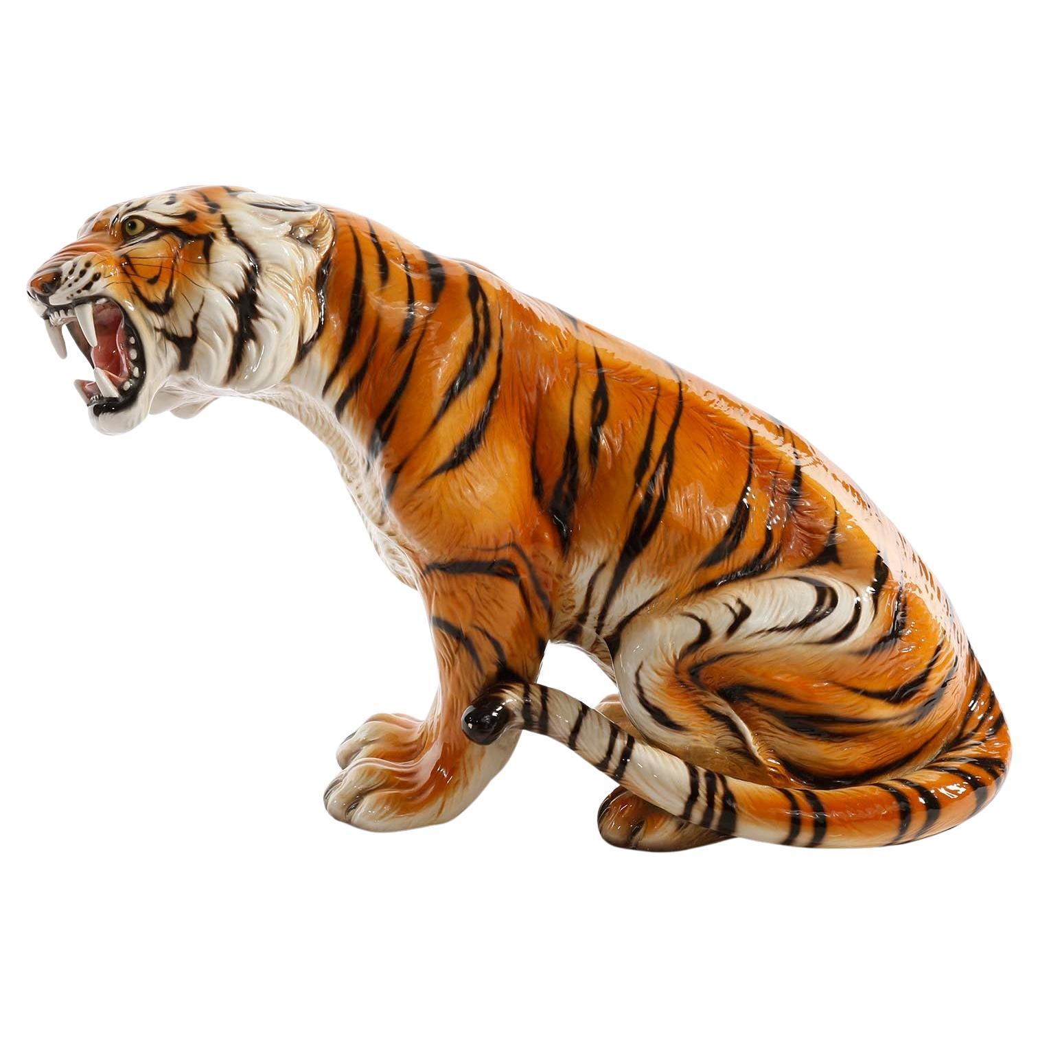 Mid-Century Modern Ceramic Tiger by Ronzan, Italy, 1950s For Sale