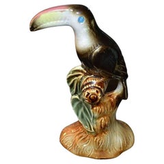 Vintage Mid Century Modern Ceramic Toucan Figurine in Black - Brazil