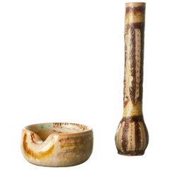 Vase et bol en céramique moderne du milieu du siècle dernier par Guido Gambone
