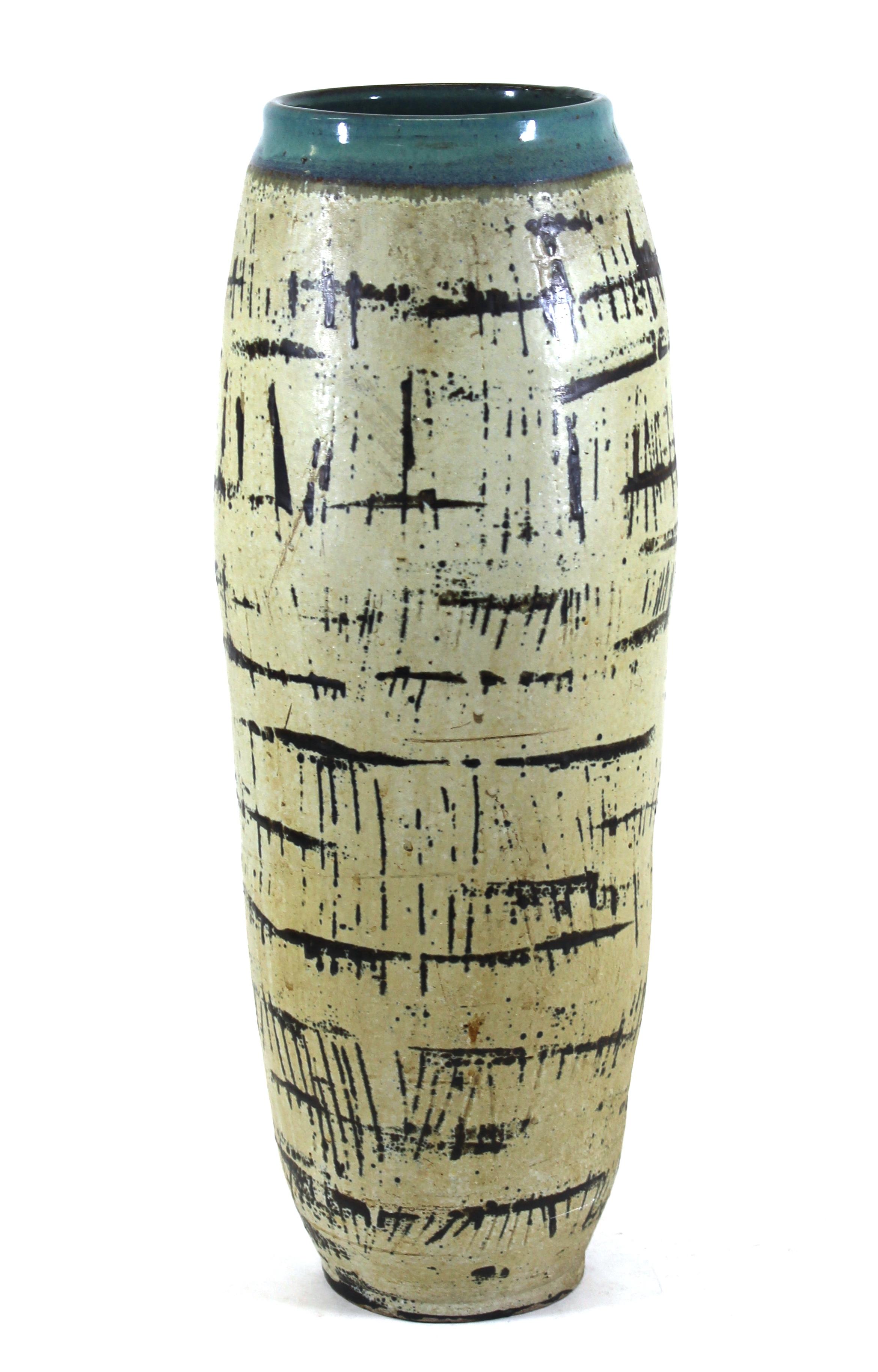 Mid-Century Modern ceramic vase attributed to Claire Tong, signed 