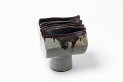 Mid-Century Modern Ceramic Vase by French Artist circa 1970 Grey and Black Color