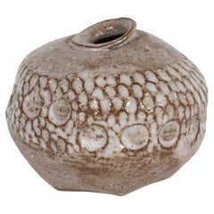 Mid-Century Modern Ceramic Vase in Taupe with Recessed Organic Forms Throughout