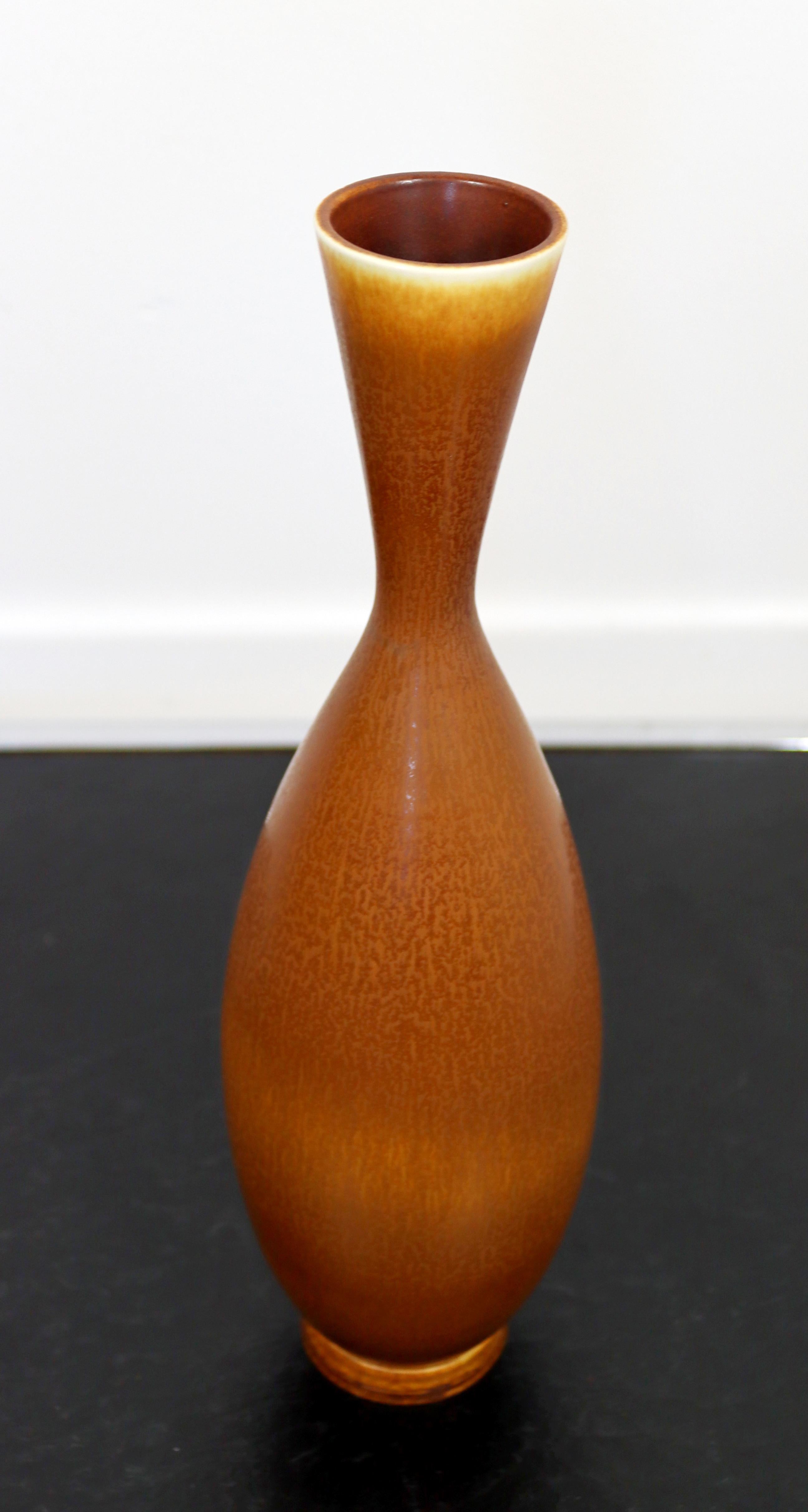 Mid-Century Modern Mid Century Modern Ceramic Vase Signed Berndt Friberg Rusty Brown Hare Glaze 50s