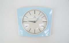 Mid-Century Modern Ceramic Wall Clock by Junghans in Baby Blue, 1950s Germany
