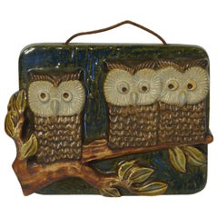 Mid-Century Modern Ceramic Wall Plaque of Owls on a Branch by EGO, Sweden, 1960s