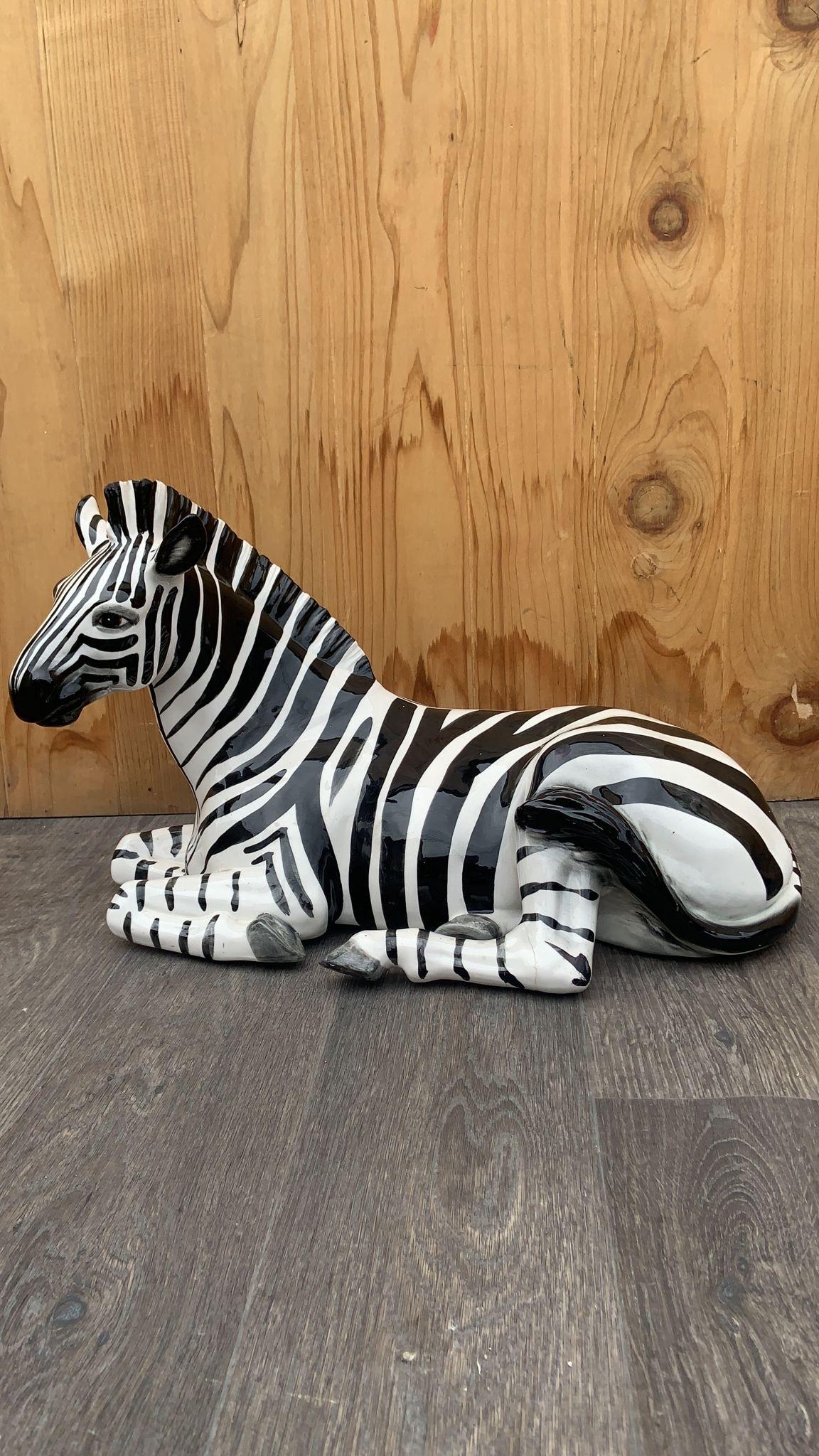 Hand-Crafted Mid Century Modern Ceramic Zebra Statue Sculpture Figurine  For Sale