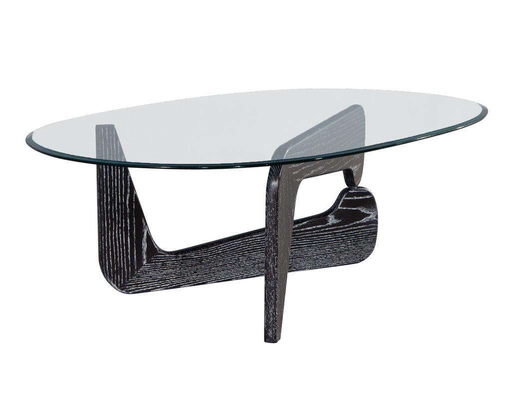 Glass Mid-Century Modern Cerused Oak Cocktail Table in the Style of Noguchi