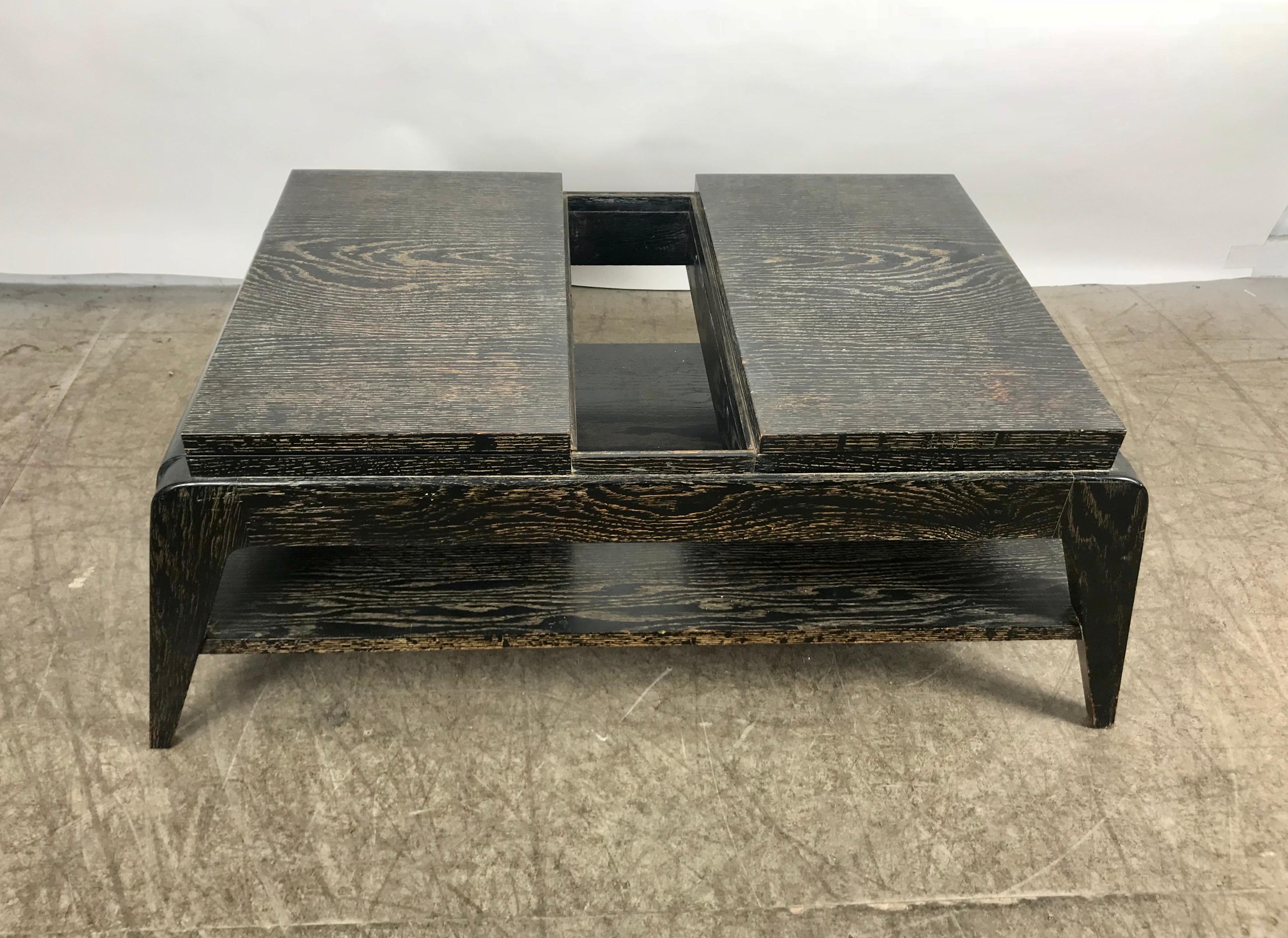 Mid-Century Modern Cerused Oak Expandable Cocktail Table with Drawers For Sale 1