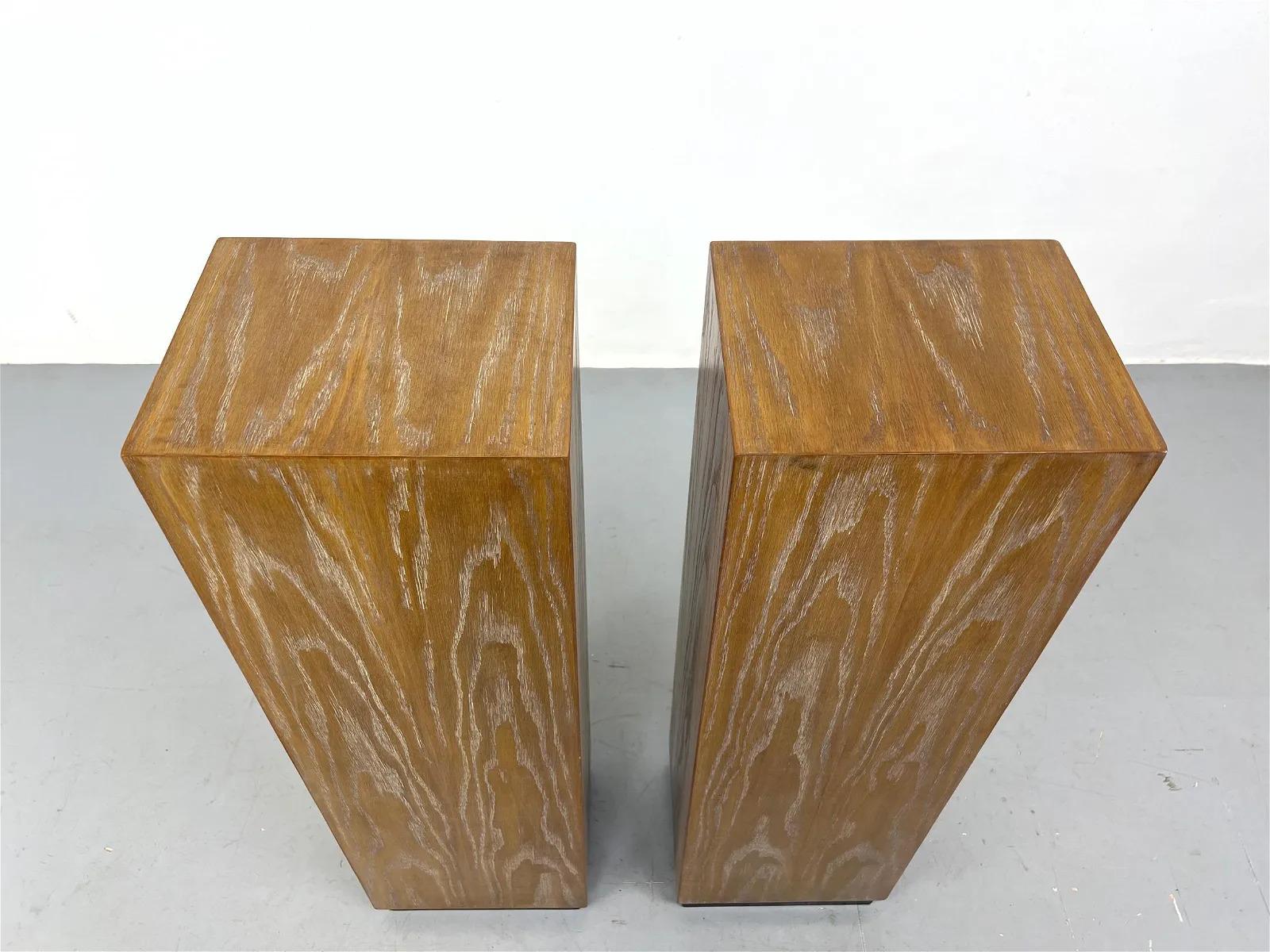Mid-Century Modern Cerused Oak Pedestals, Pair In Good Condition For Sale In New York, NY
