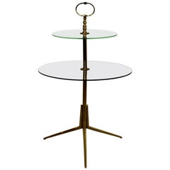Mid-Century Modern Cesare Lacca Italian 2-Tier Brass Glass Side End Table, 1950s