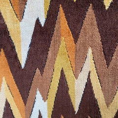 Mid-Century Modern Chair and Ottoman Set in Flame-Stitch Orange Brown Velvet