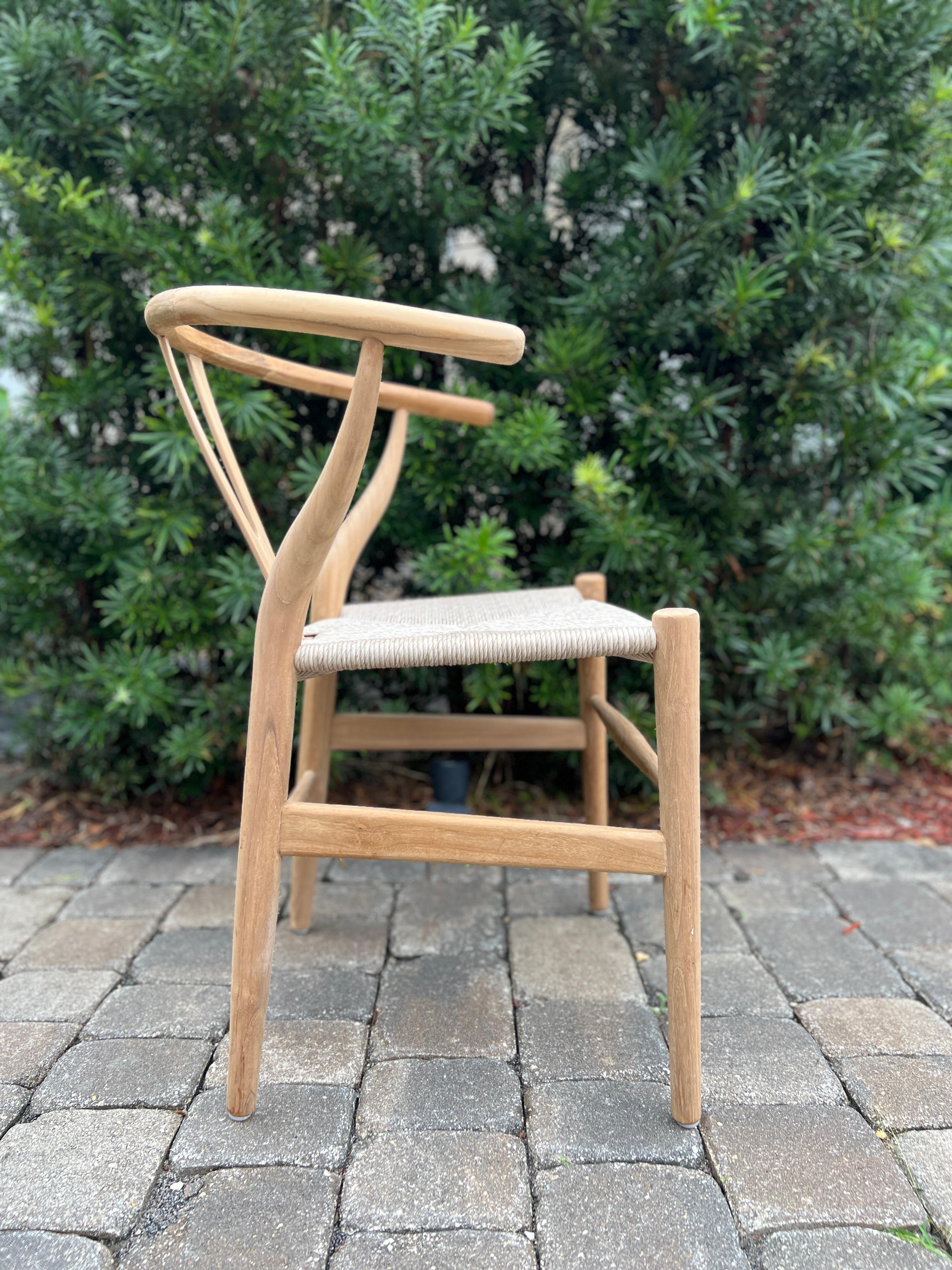 Mid-Century Modern Chair in Natural Teak Wood with Handwoven Seat, Denmark In Good Condition In Fort Lauderdale, FL