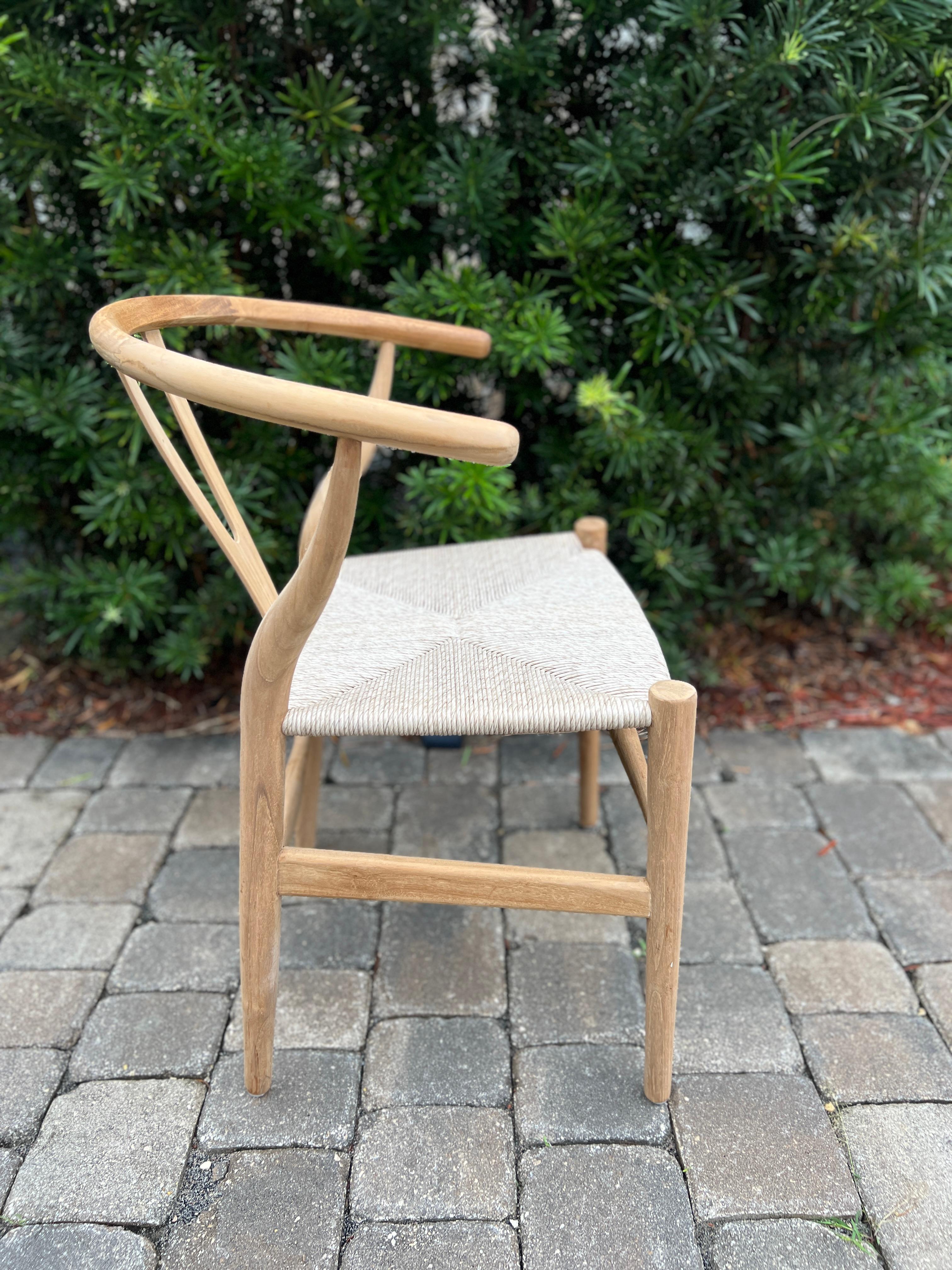 Contemporary Mid-Century Modern Chair in Natural Teak Wood with Handwoven Seat, Denmark