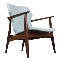 Vintage Mid-Century Modern Chair in Teak and Blue Felt by Aksel Bender Madsen, 1960s