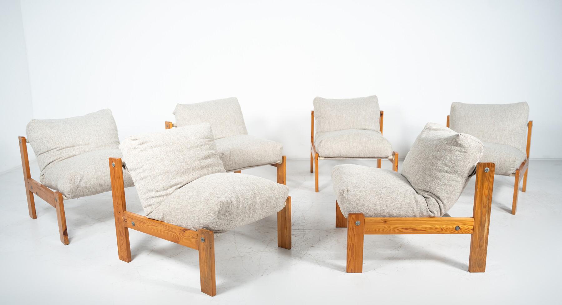 Mid-Century Modern Chairs, Italy, 1960s - Pine wood, New Upholstery - Sold per pair