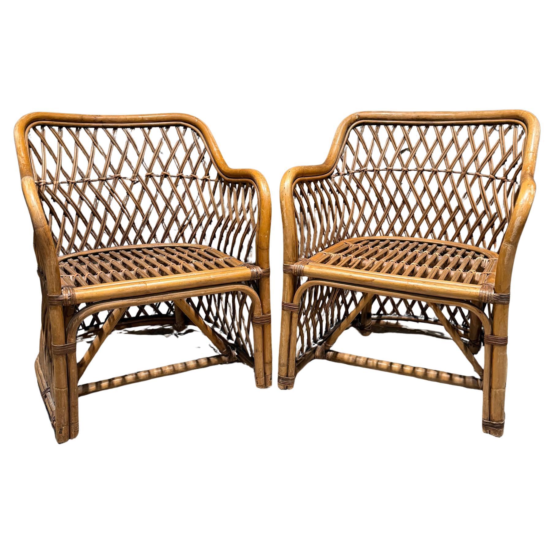Mid-Century Modern Chairs, Rattan Lounge Chairs John Wisner Franco Albin Style For Sale