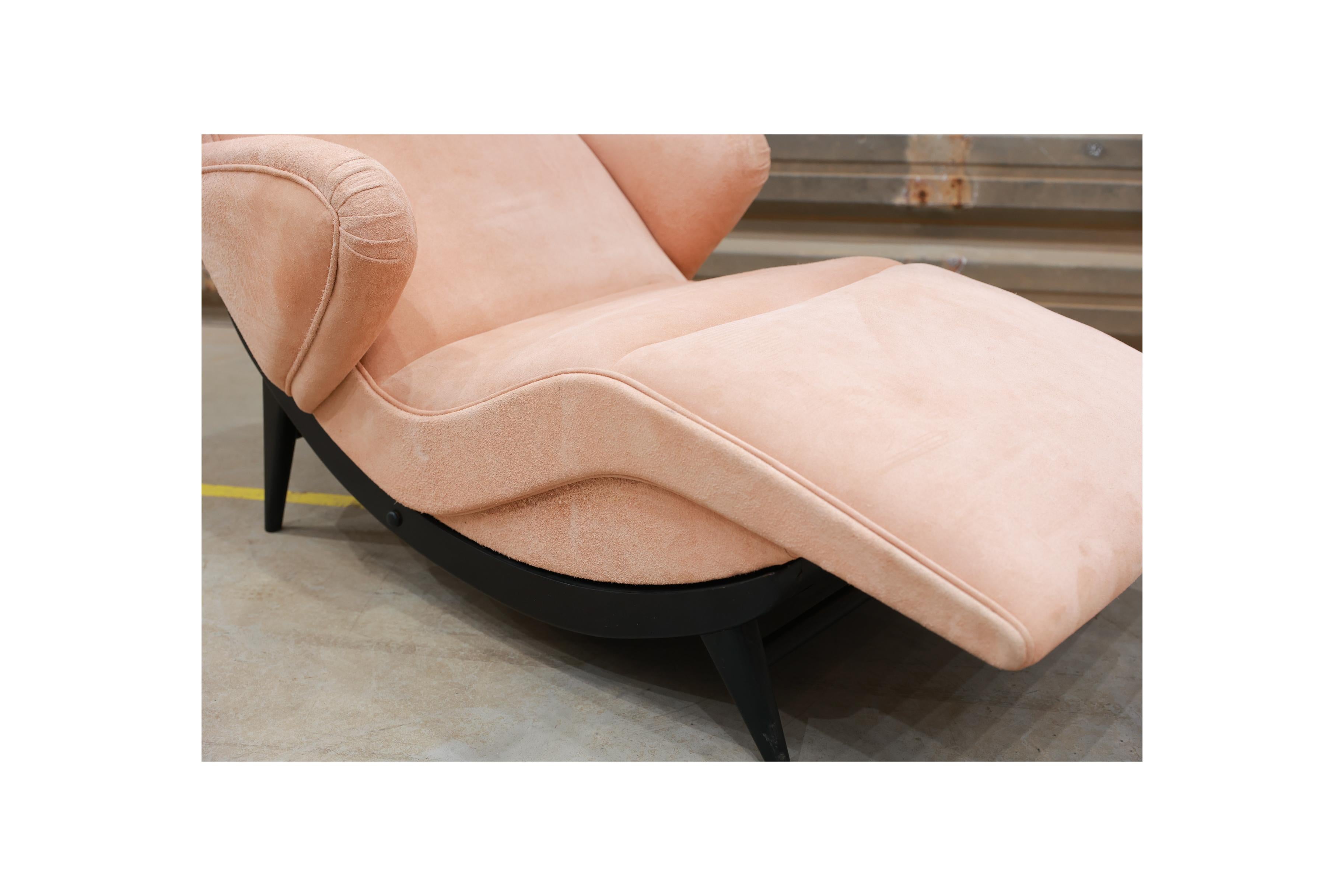 Chaise longue moderne du milieu du siècle en bois dur et en tissu, Unknown, c. 1950 en vente 3