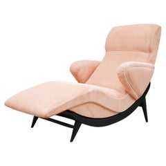 Tumbona moderna de mediados de siglo en madera dura y tela, Desconocido, c. 1950