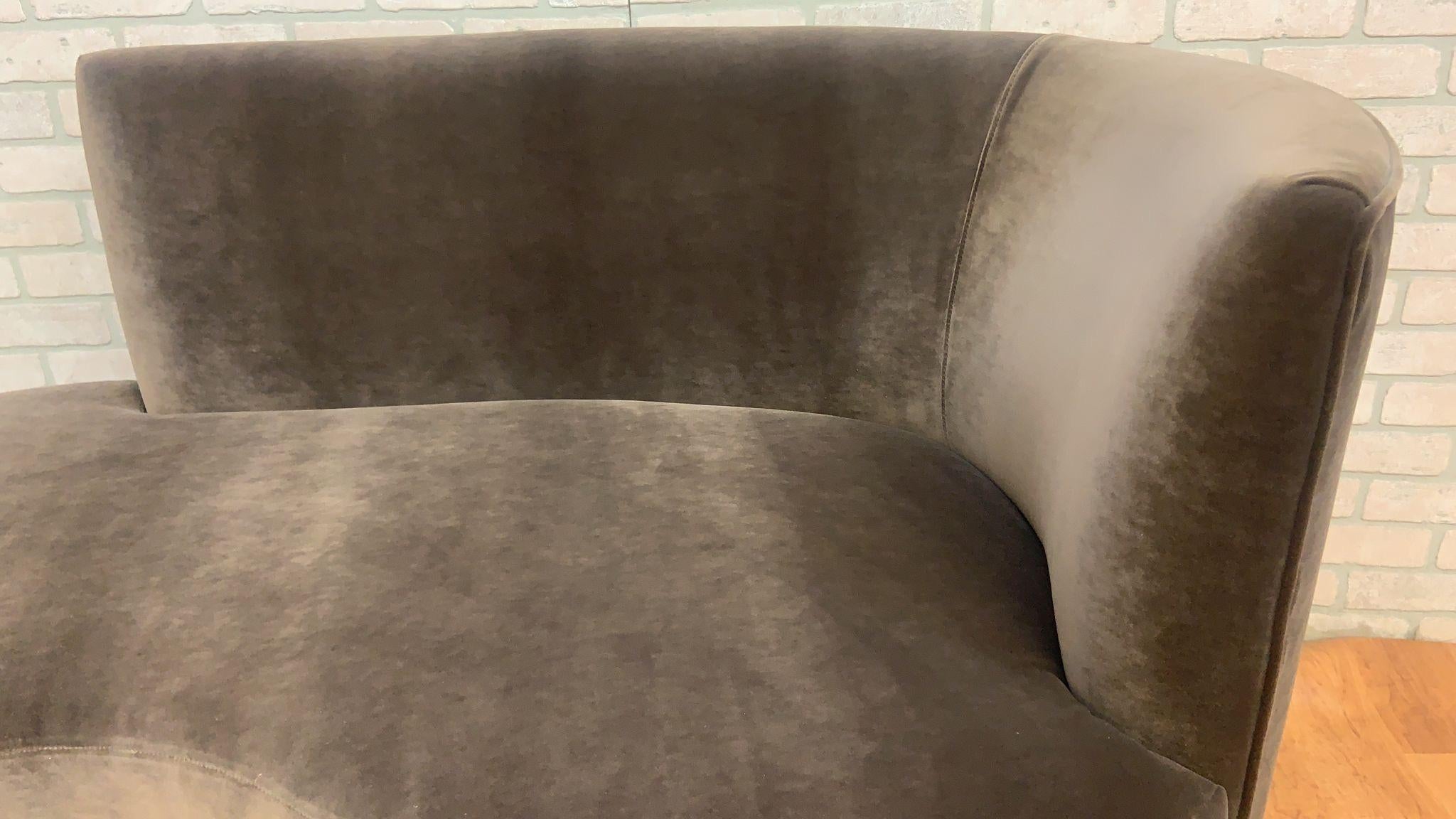 Mid Century Modern Chaise Newly Reupholstered in Grey Velvet on a Bronze Base 5