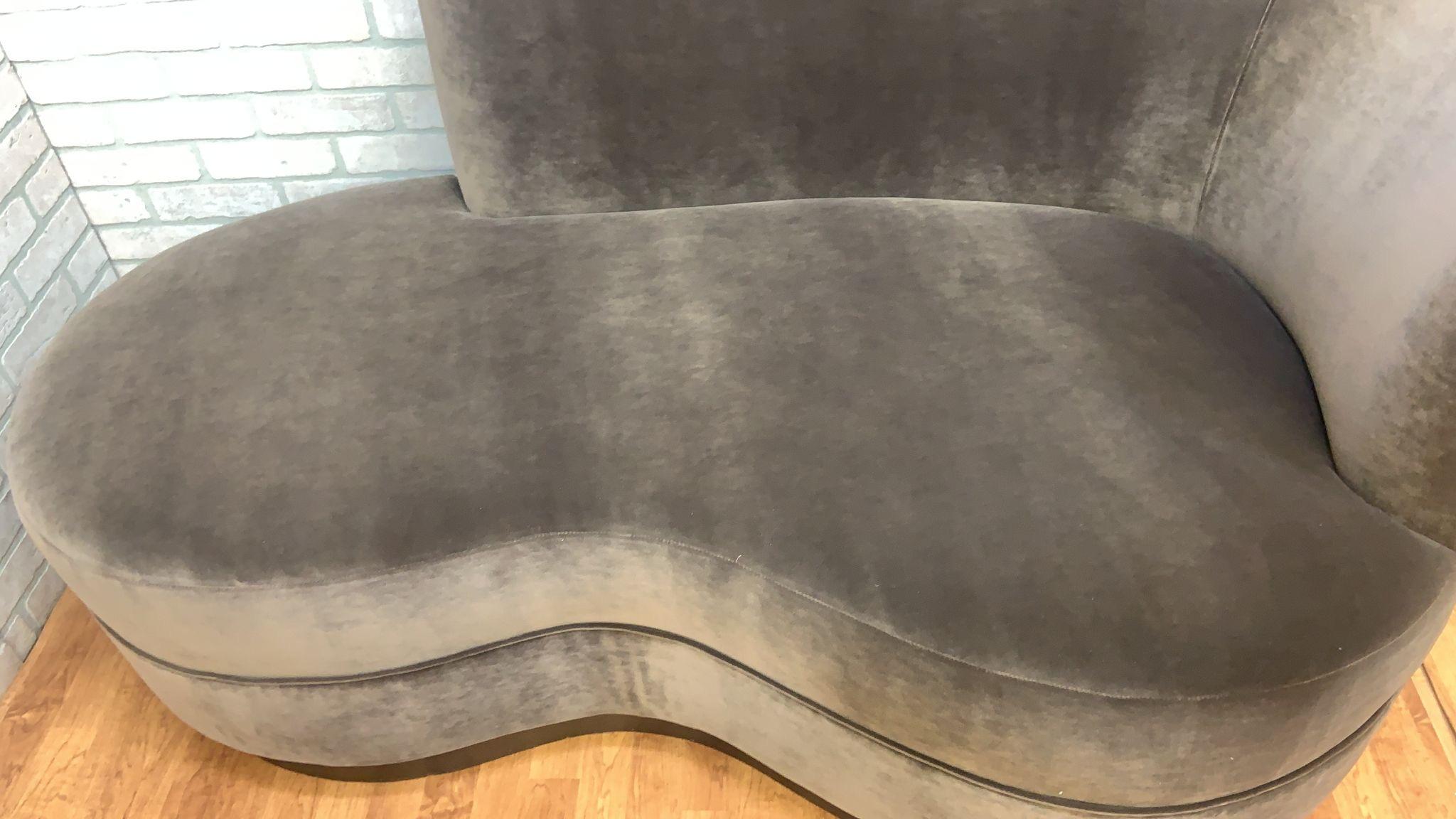 Mid Century Modern Chaise Newly Reupholstered in Grey Velvet on a Bronze Base 7