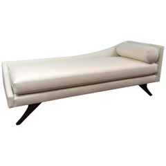 Mid-Century Modern Chaise Newly Reupholstered in White Linen