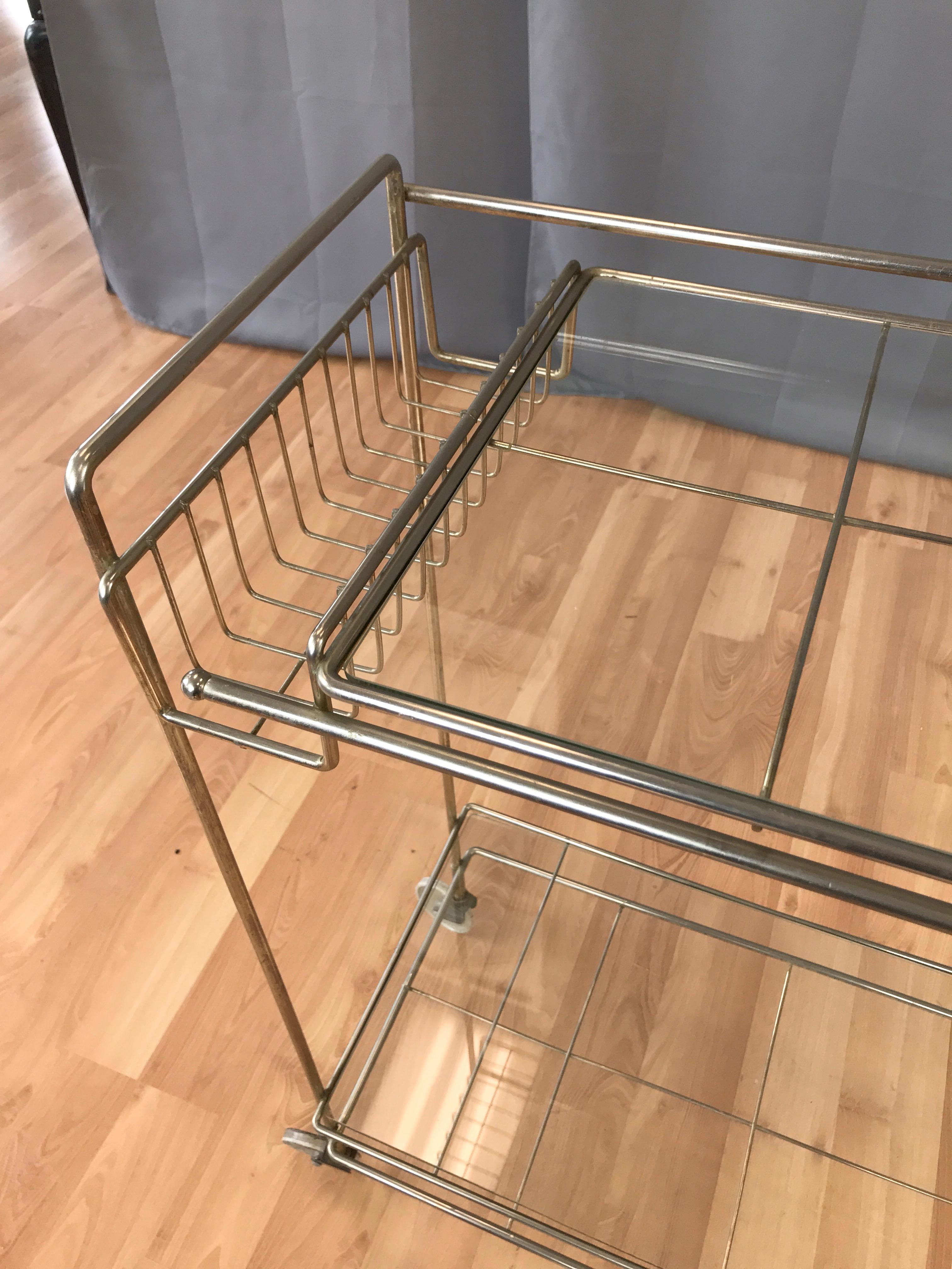 Mid-Century Modern Champagne Finish Metal and Glass Bar Cart, 1960s 4