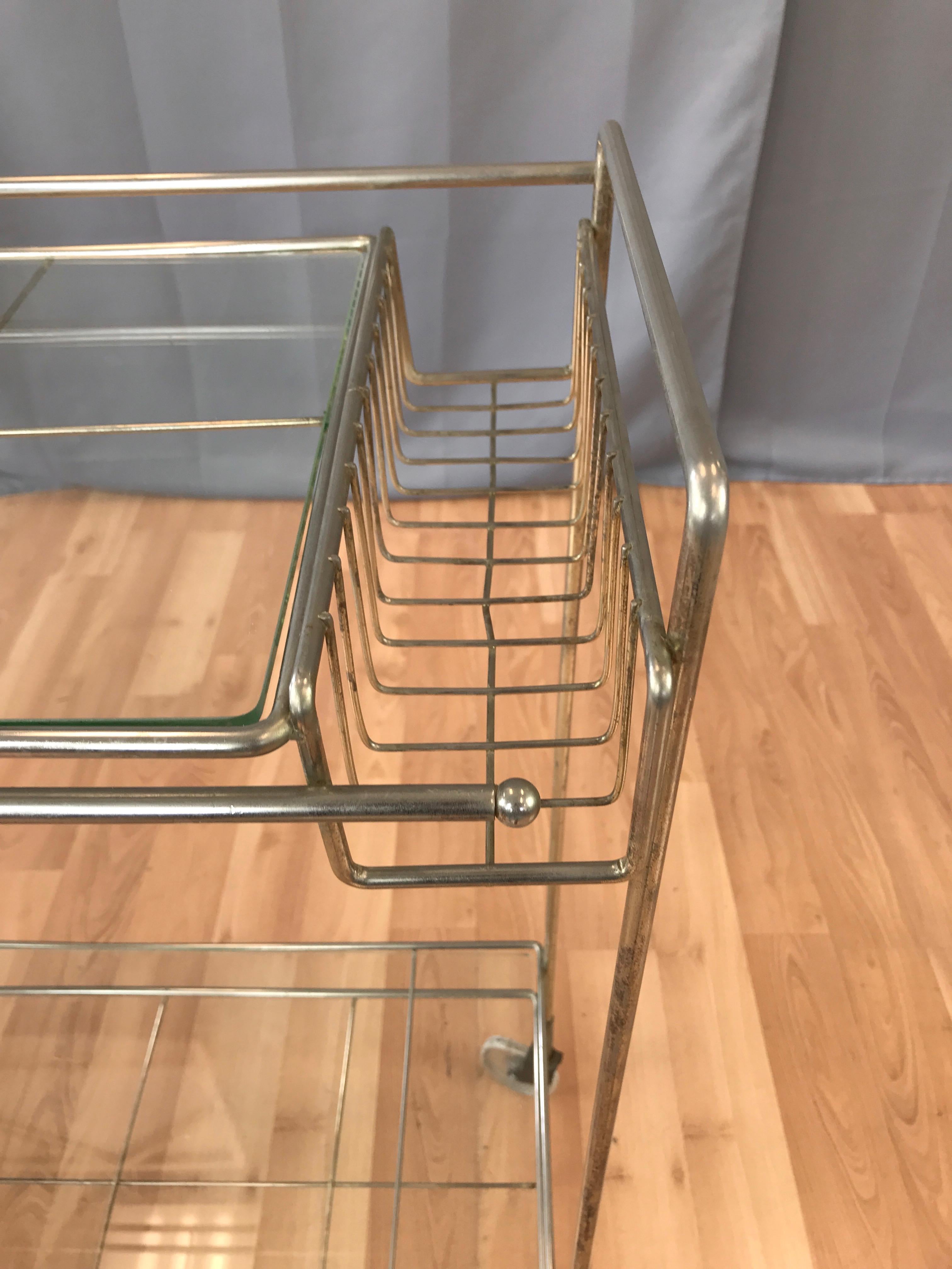 Mid-Century Modern Champagne Finish Metal and Glass Bar Cart, 1960s 5