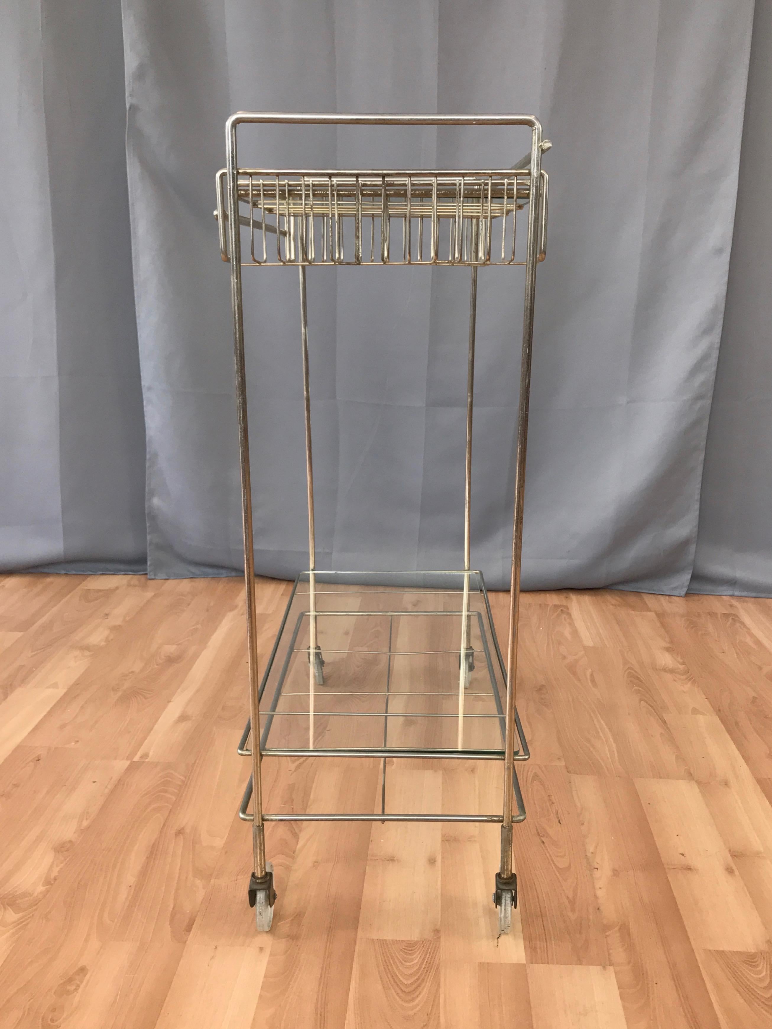 Mid-20th Century Mid-Century Modern Champagne Finish Metal and Glass Bar Cart, 1960s