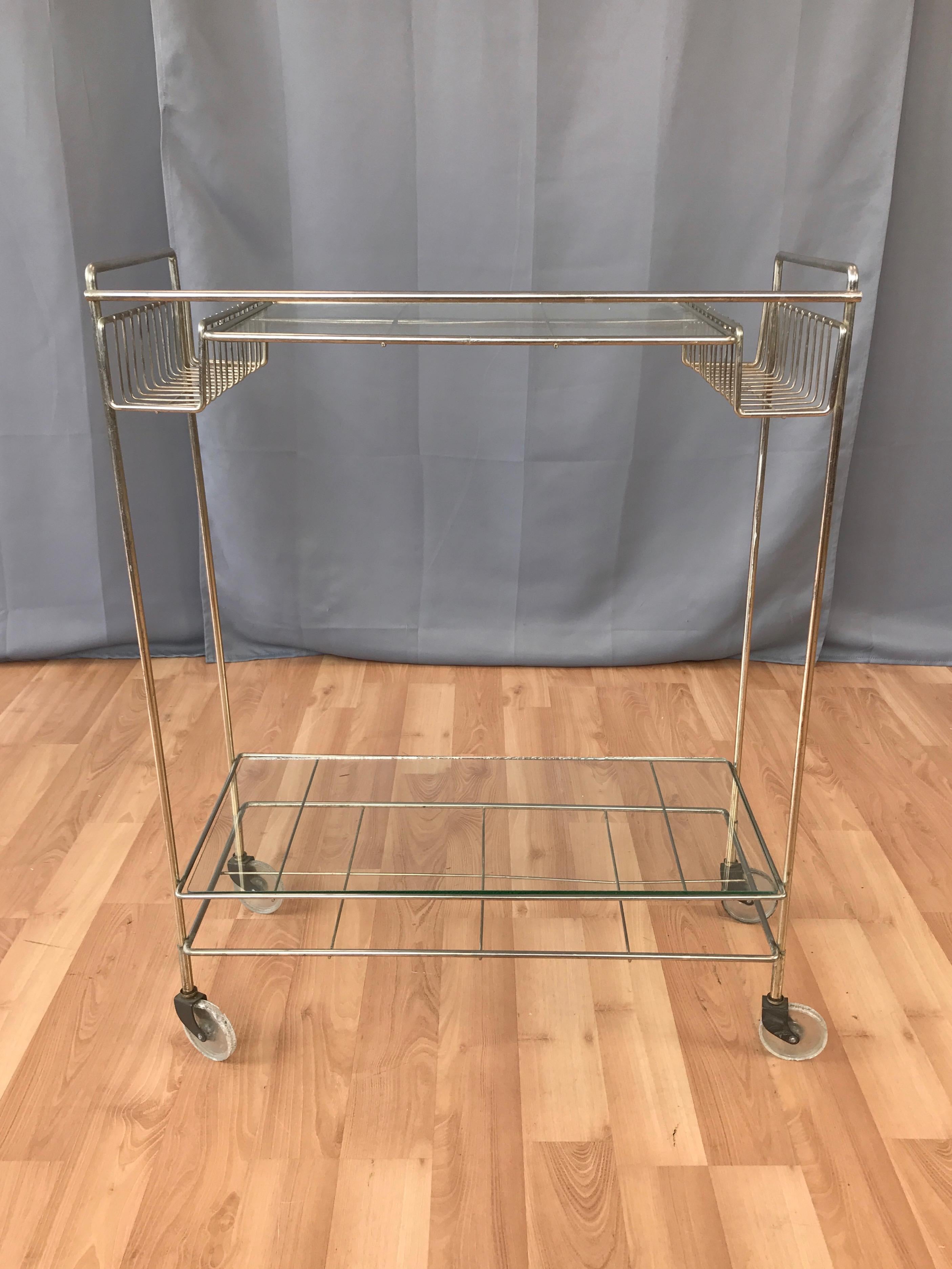 Mid-Century Modern Champagne Finish Metal and Glass Bar Cart, 1960s 1