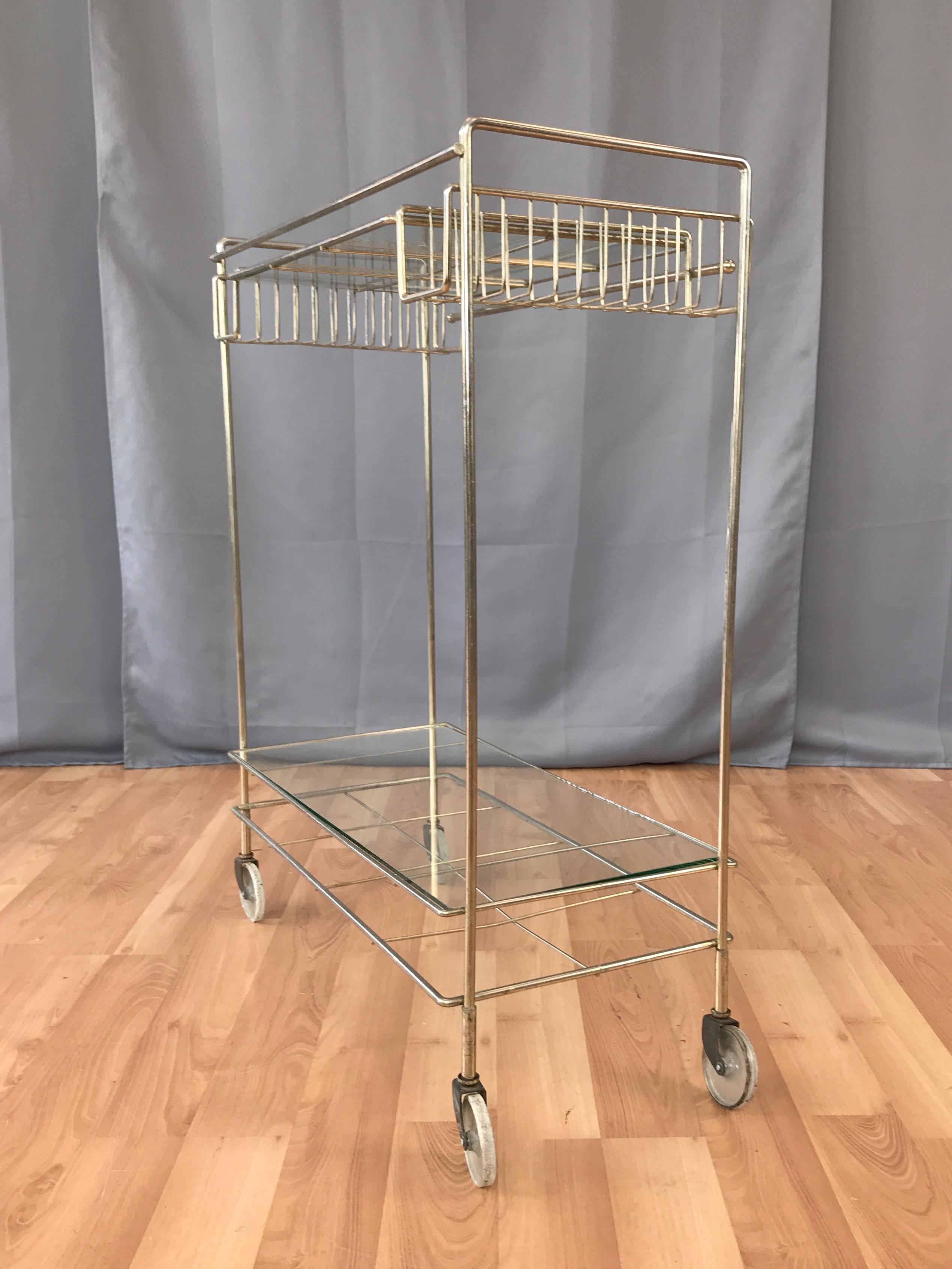 Mid-Century Modern Champagne Finish Metal and Glass Bar Cart, 1960s 2