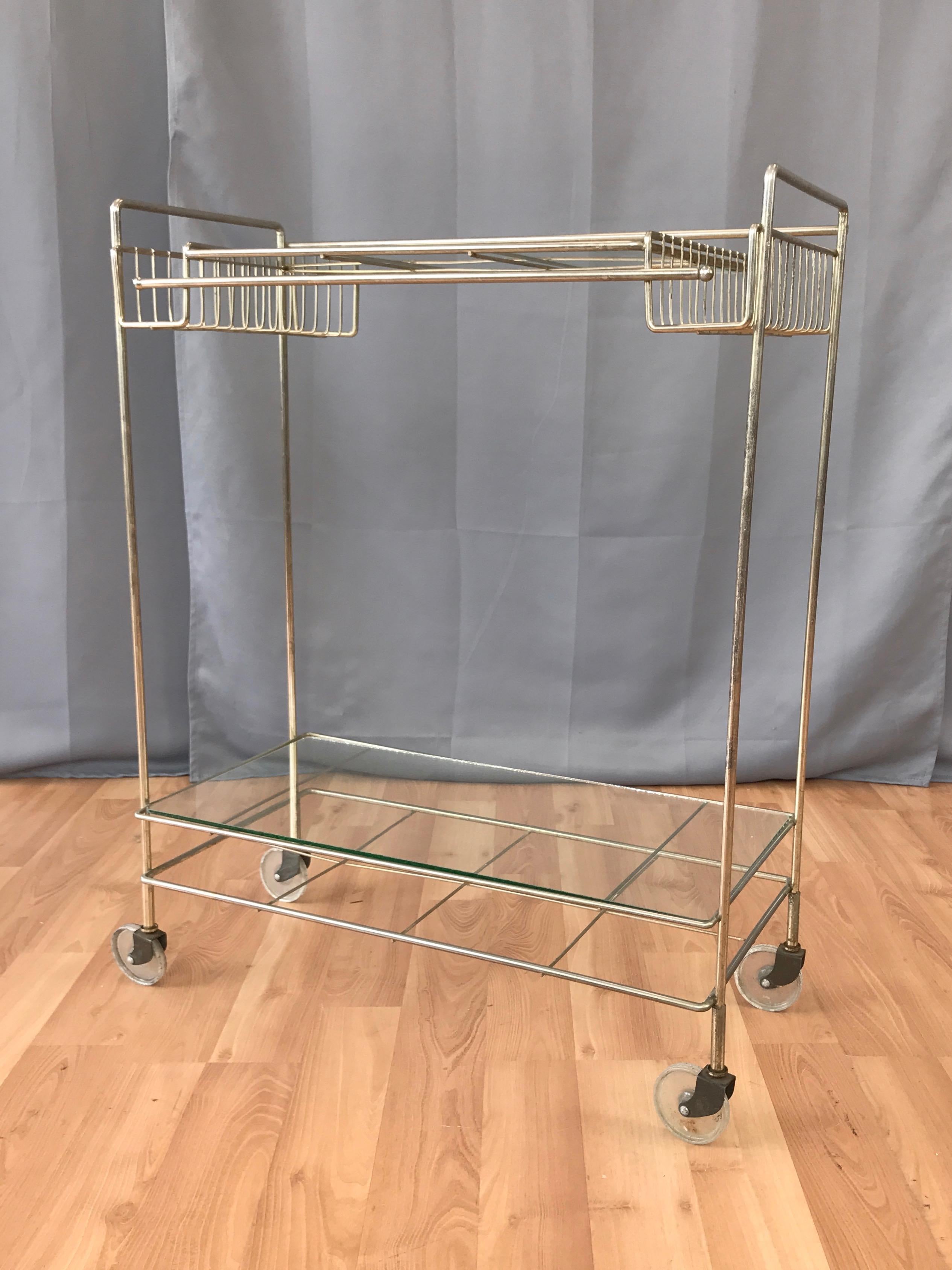 Mid-Century Modern Champagne Finish Metal and Glass Bar Cart, 1960s 3
