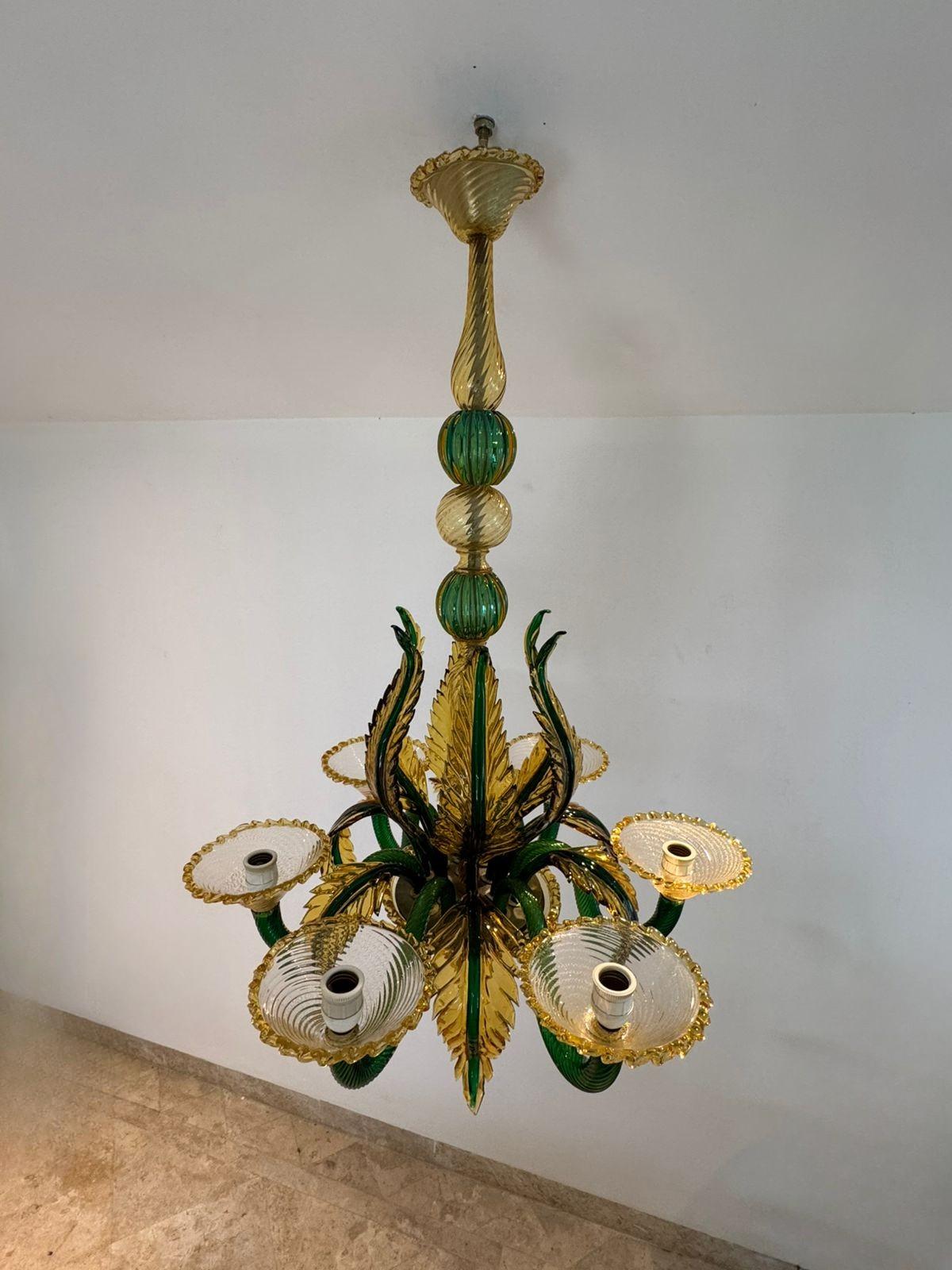 Mid Century Modern Chandelier attr. Seguso Factroy, Sommerso Glass, ca. 1940 For Sale 3