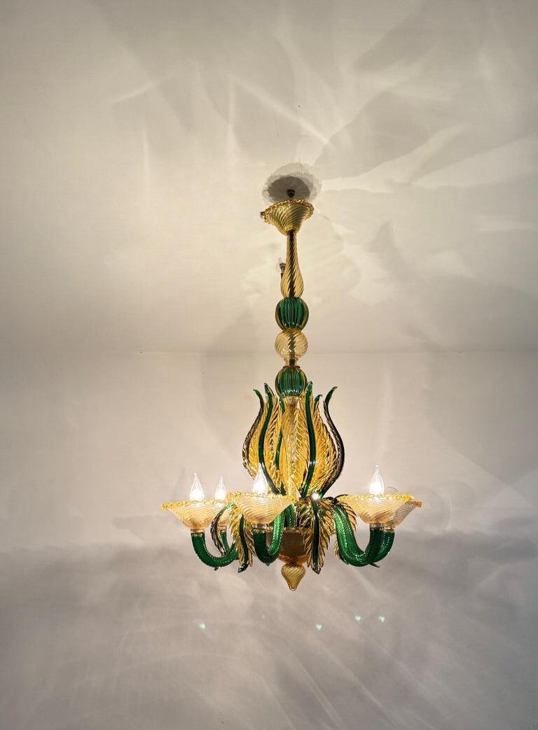 Mid Century Modern Chandelier attr. Seguso Factroy, Sommerso Glass, ca. 1940 en venta 3