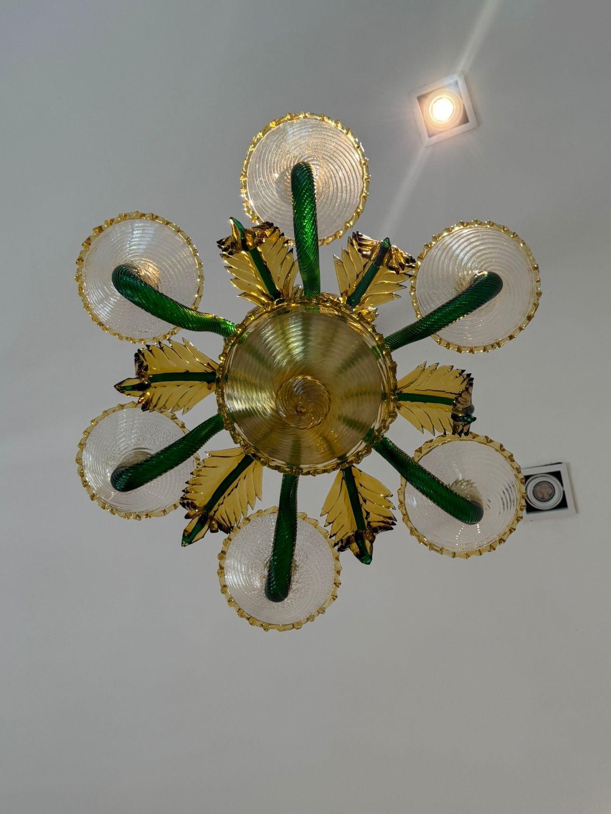 Mid Century Modern Chandelier attr. Seguso Factroy, Sommerso Glass, ca. 1940 For Sale 4