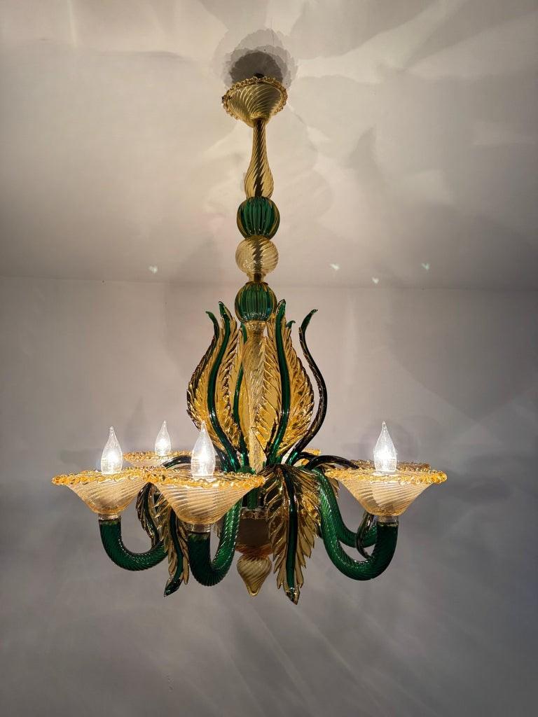 Mid Century Modern Chandelier attr. Seguso Factroy, Sommerso Glass, ca. 1940 en venta 7