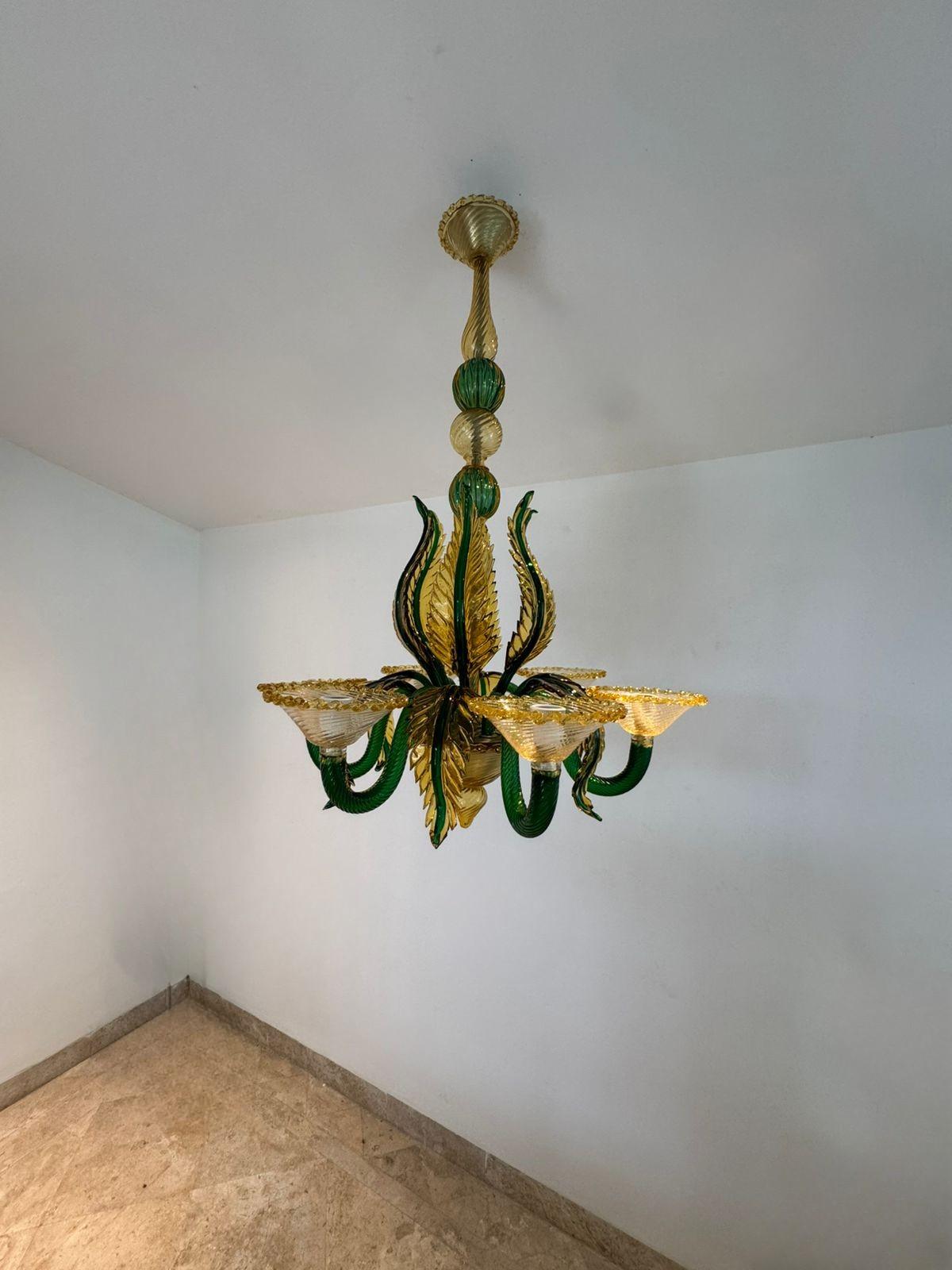 Mid Century Modern Chandelier attr. Seguso Factroy, Sommerso Glass, ca. 1940 For Sale 2