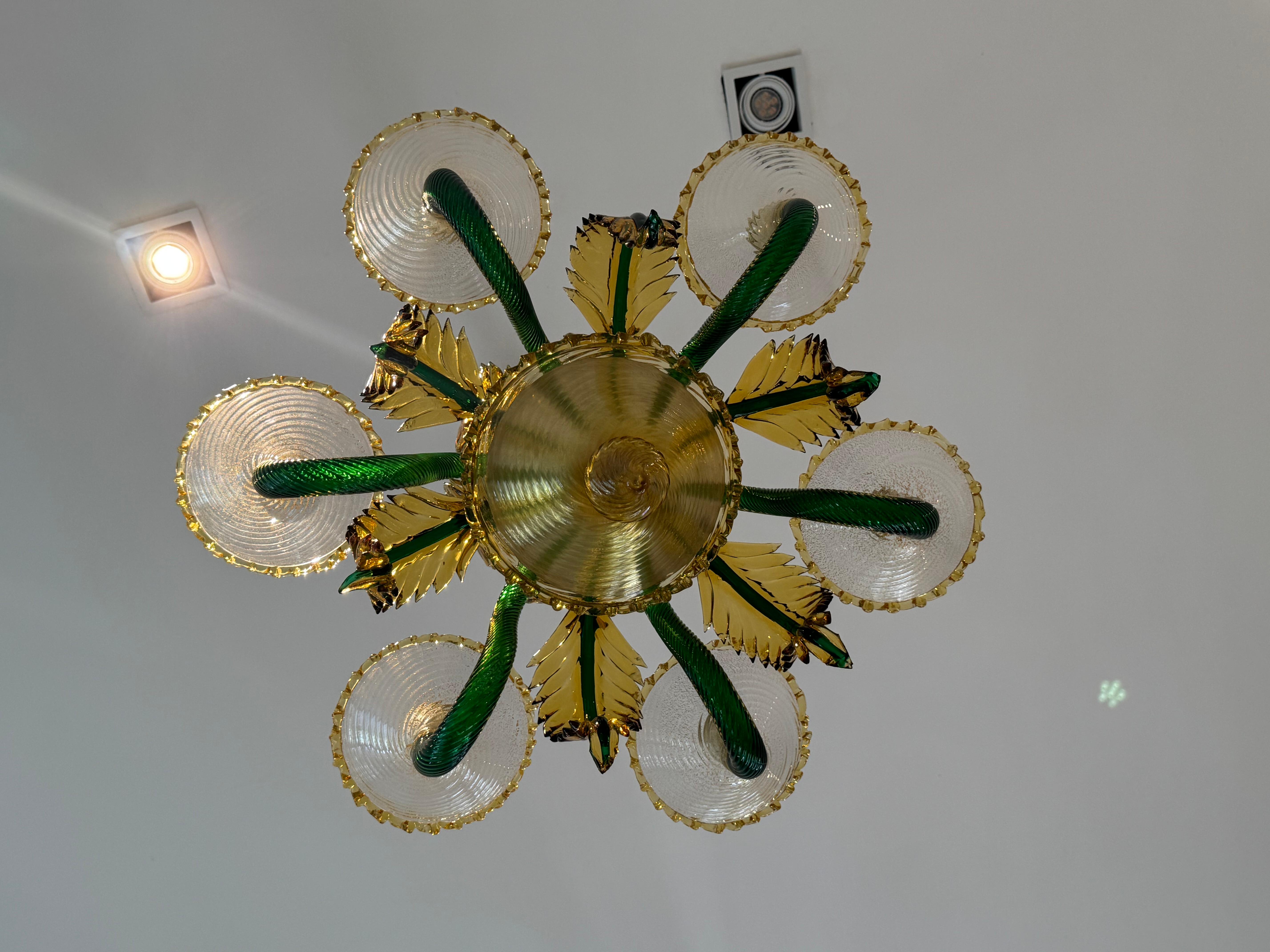 Mid-20th Century Mid Century Modern Chandelier attr. Seguso Factroy, Sommerso Glass, ca. 1940 For Sale
