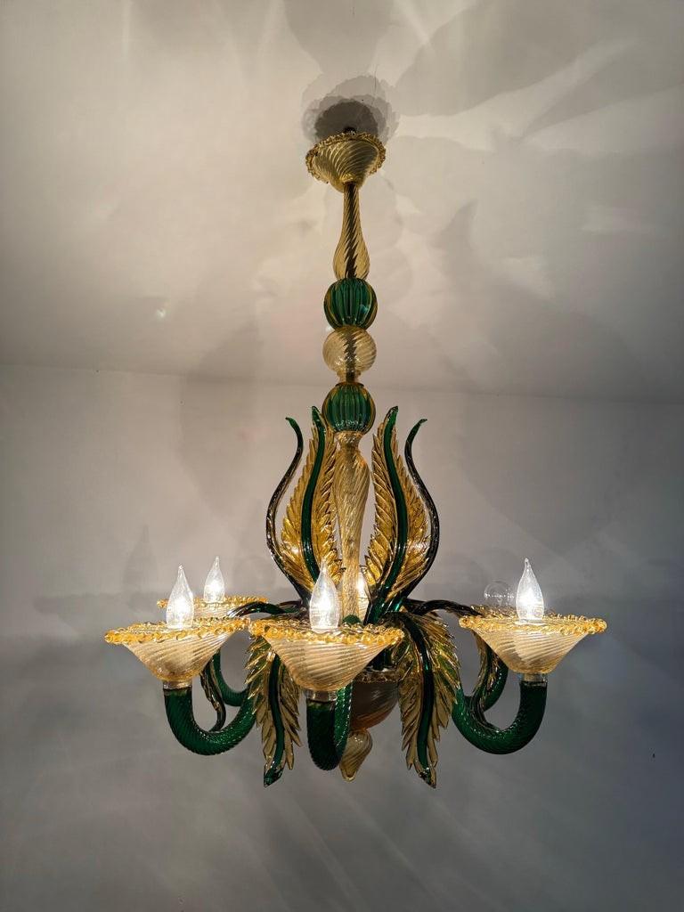 Mid Century Modern Chandelier attr. Seguso Factroy, Sommerso Glass, ca. 1940 en venta 2