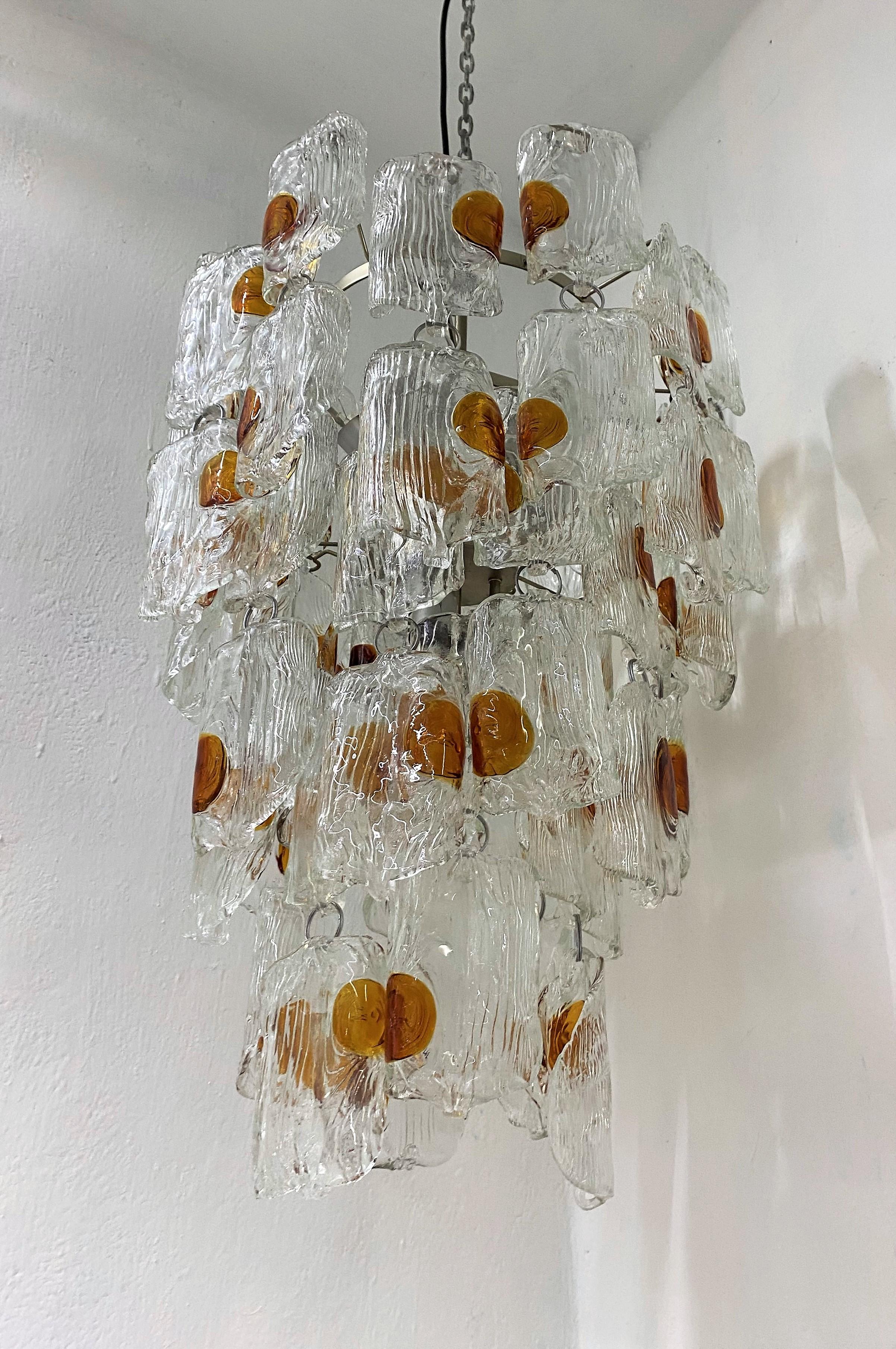 Mid-Century Modern Chandelier Attr to Venini in Murano Glass, Italy, circa 1970 For Sale 5