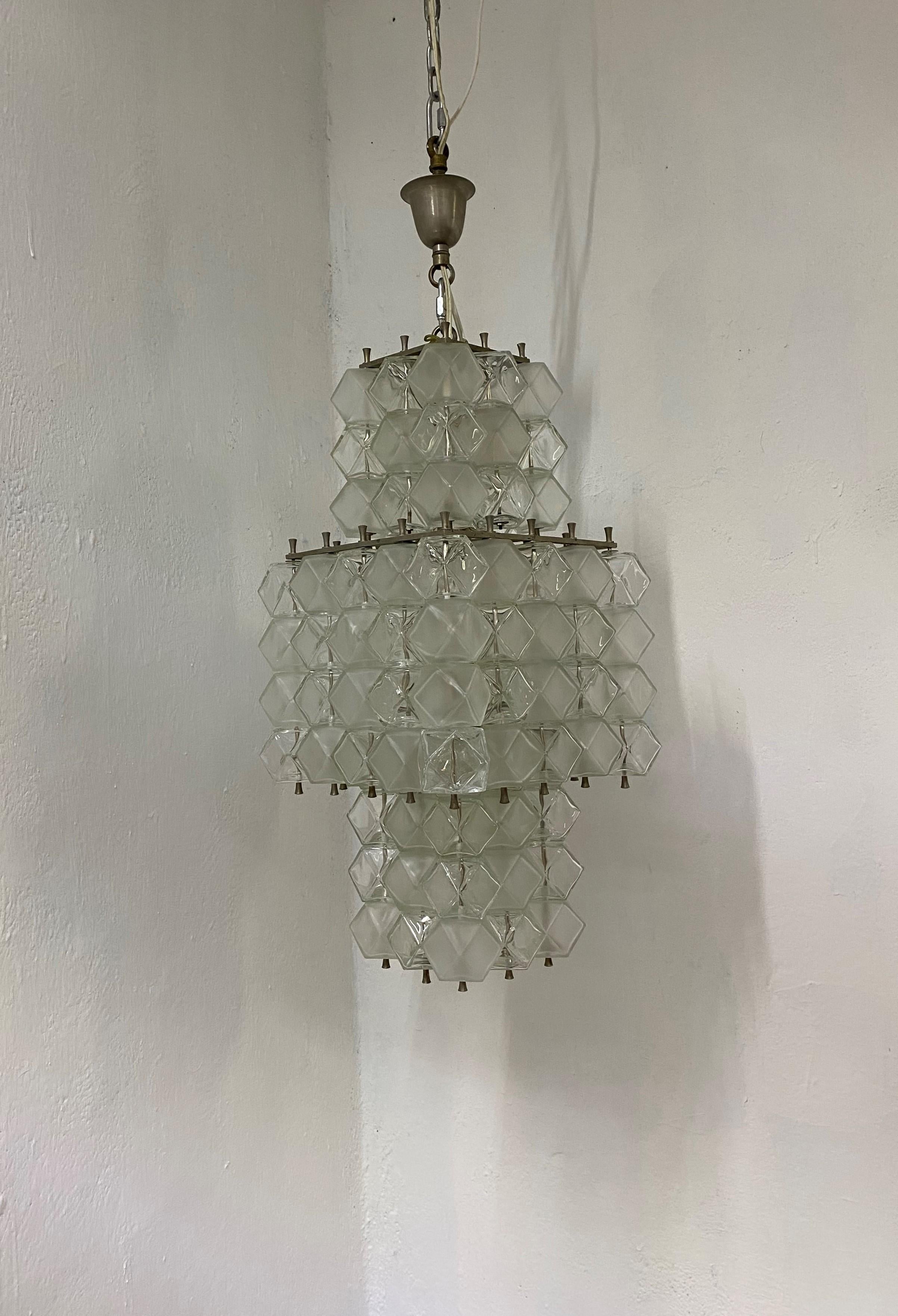 Space Age Mid-Century Modern Chandelier Attr to Venini in Murano Glass, Italy, circa 1970 For Sale