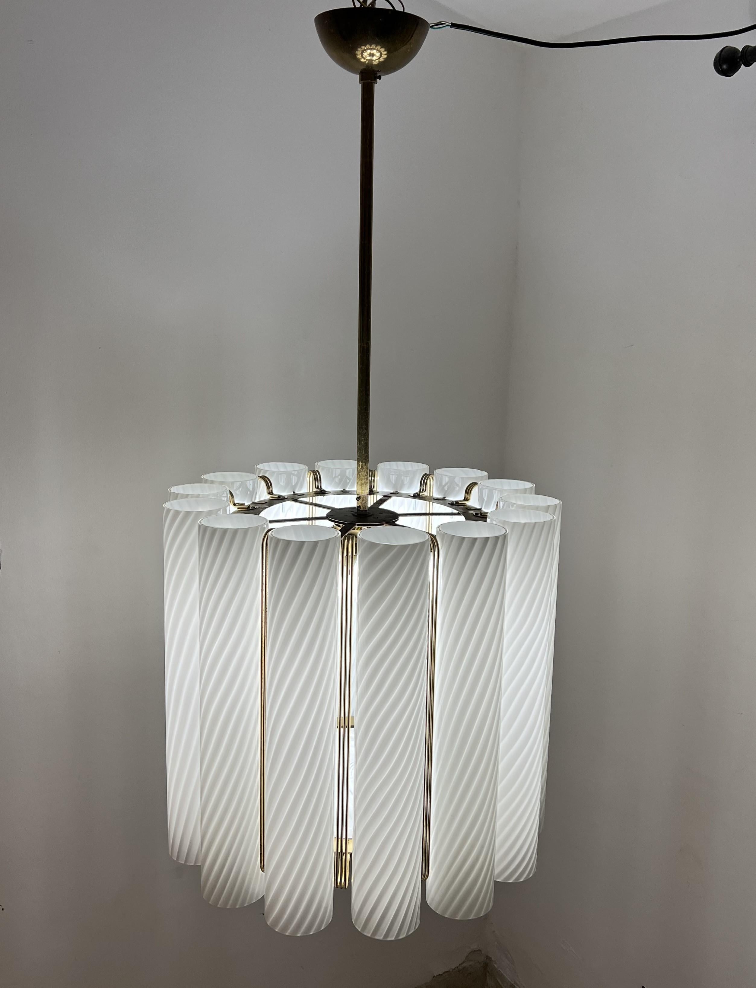 Metal Mid Century Modern Chandelier Attr. to Venini in Murano Glass, Italy circa 1970 For Sale