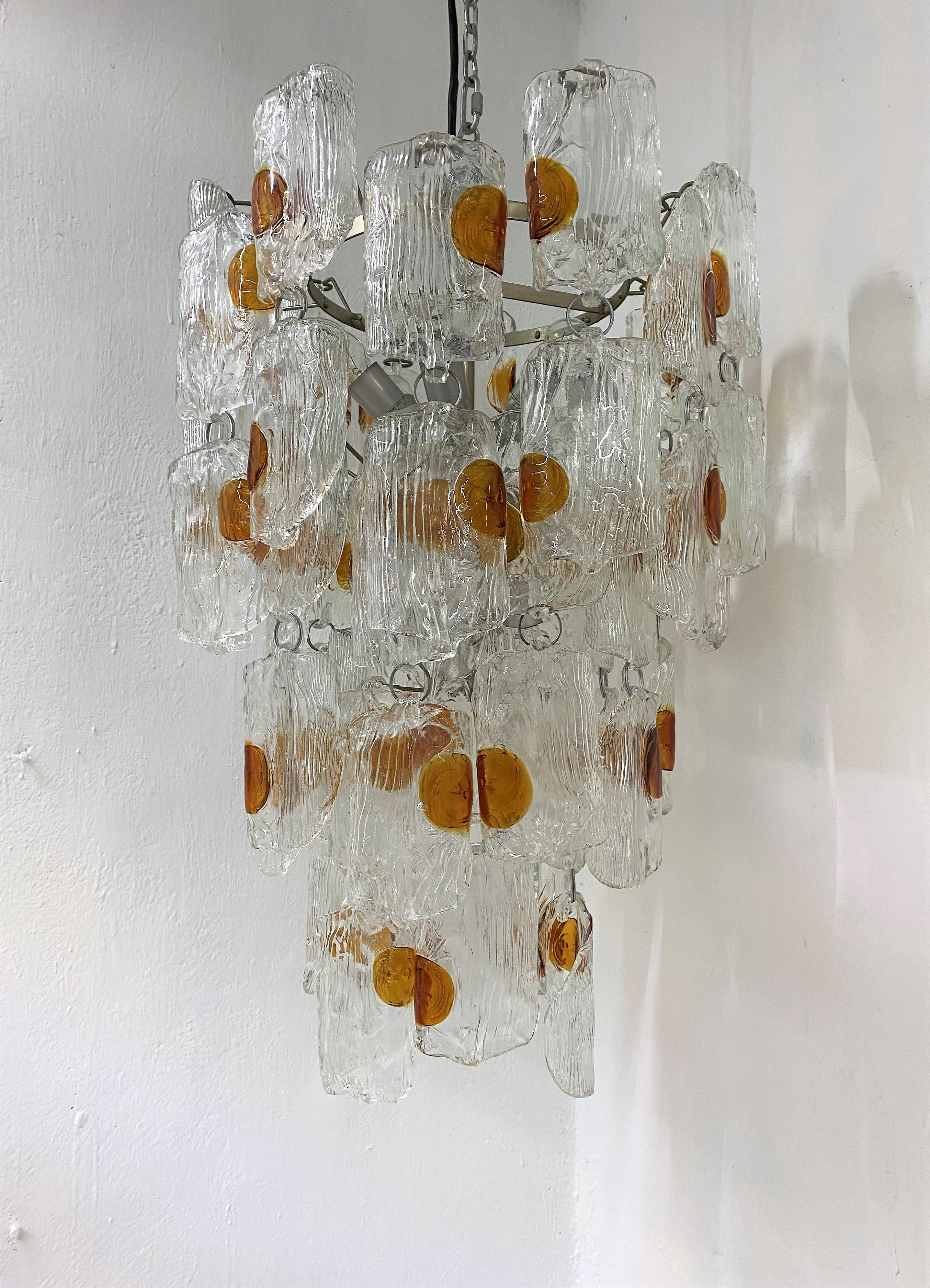 Mid-Century Modern Chandelier Attr to Venini in Murano Glass, Italy, circa 1970 For Sale 2